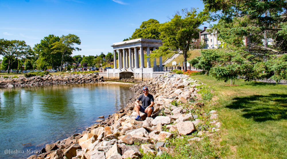 Plymouth Harbor and the site where the Pilgrims arrived on the Mayflower. 