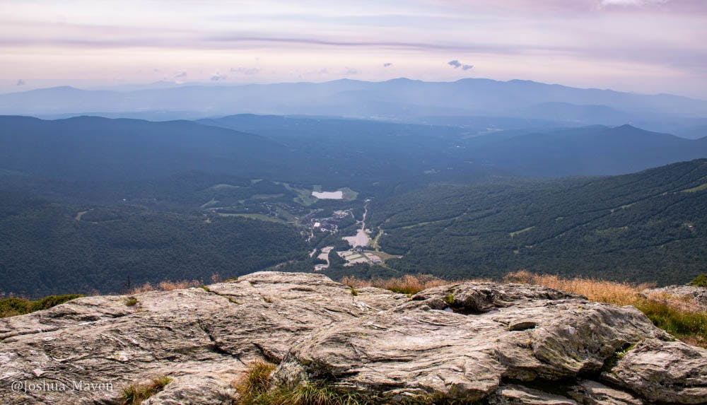 The view from the summit of Mount Mansfield in Vermont, the highest point of the state and the Green Mountain Range.