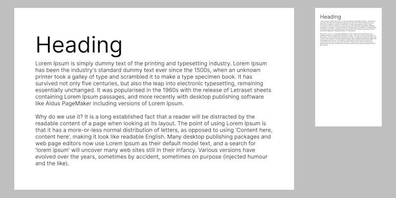 Two screenshots of a website side-by-side, the one side is much smaller than the other