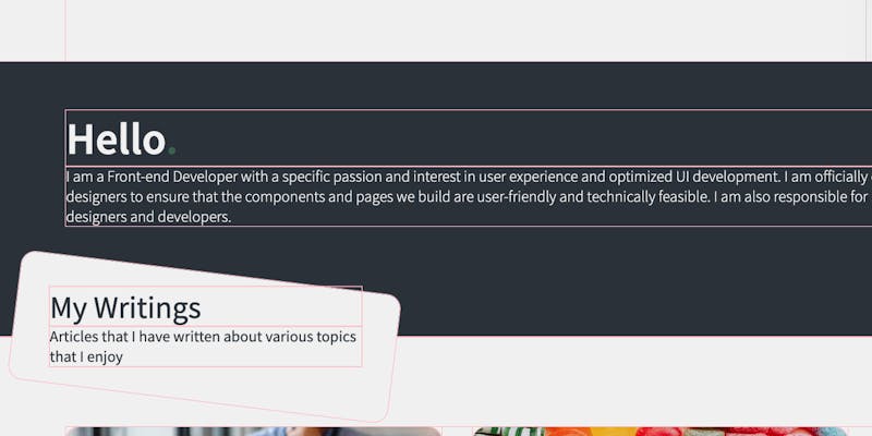 A screenshot with a website that has angled elements, highlighted in pink