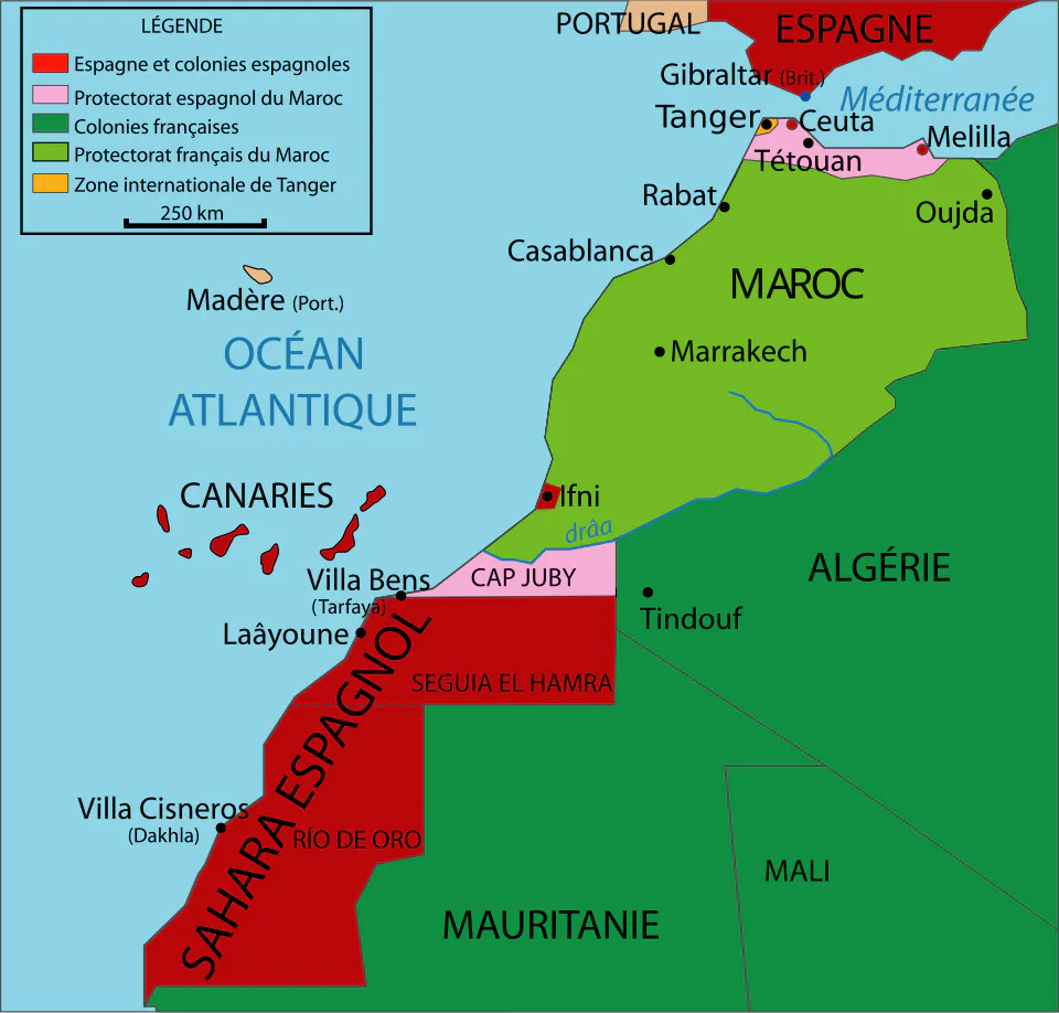 Carte du Maroc en 1912 suite à la crise d'Agadir