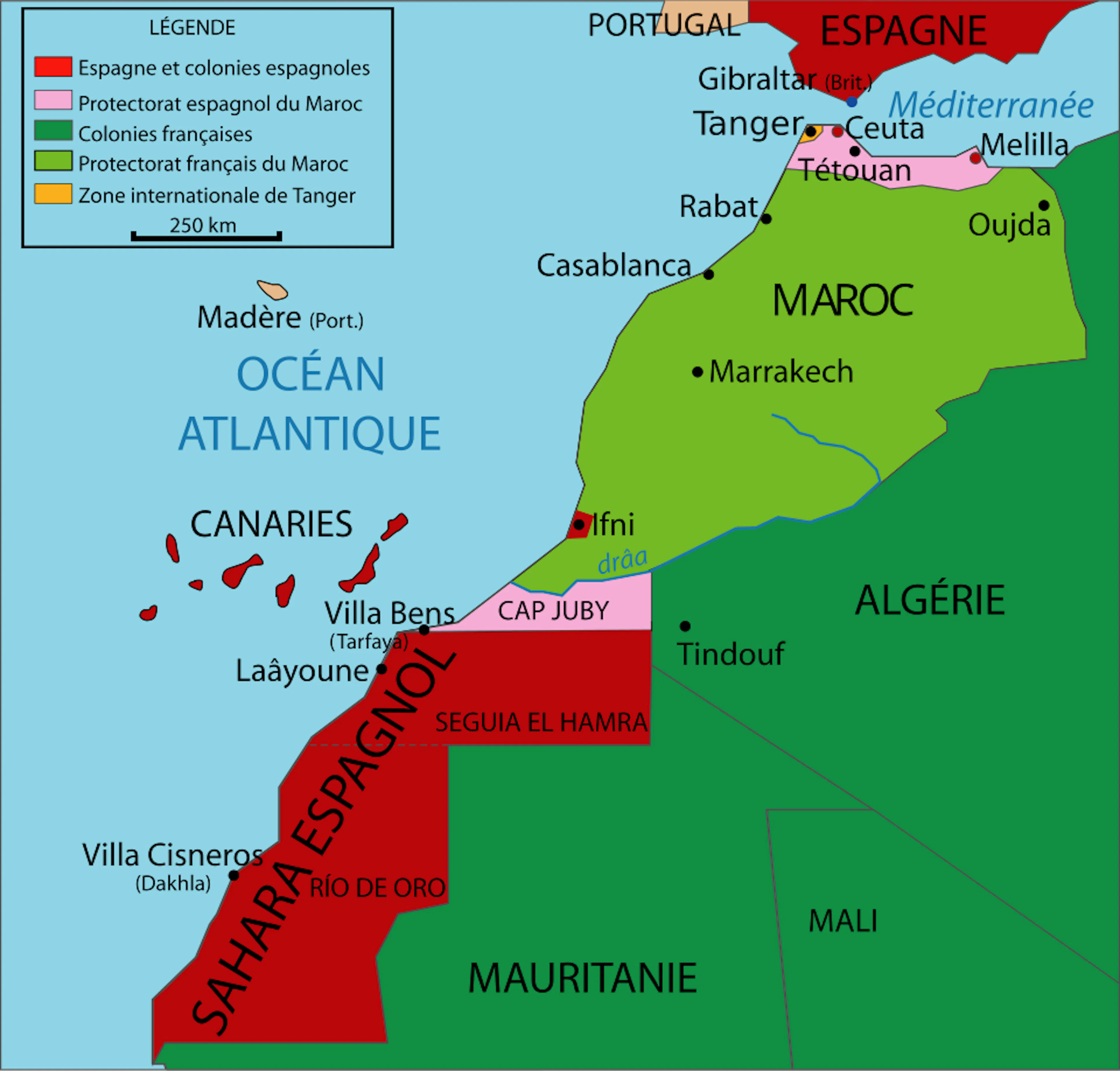 Carte du Maroc en 1912 suite à la crise d'Agadir