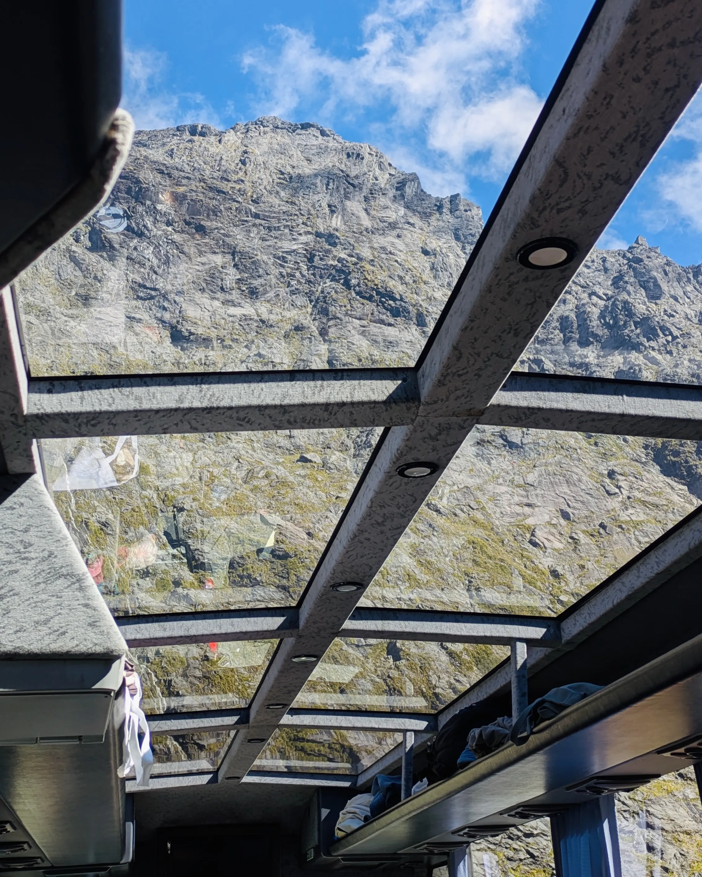 Milford Sound glass-top ceiling bus