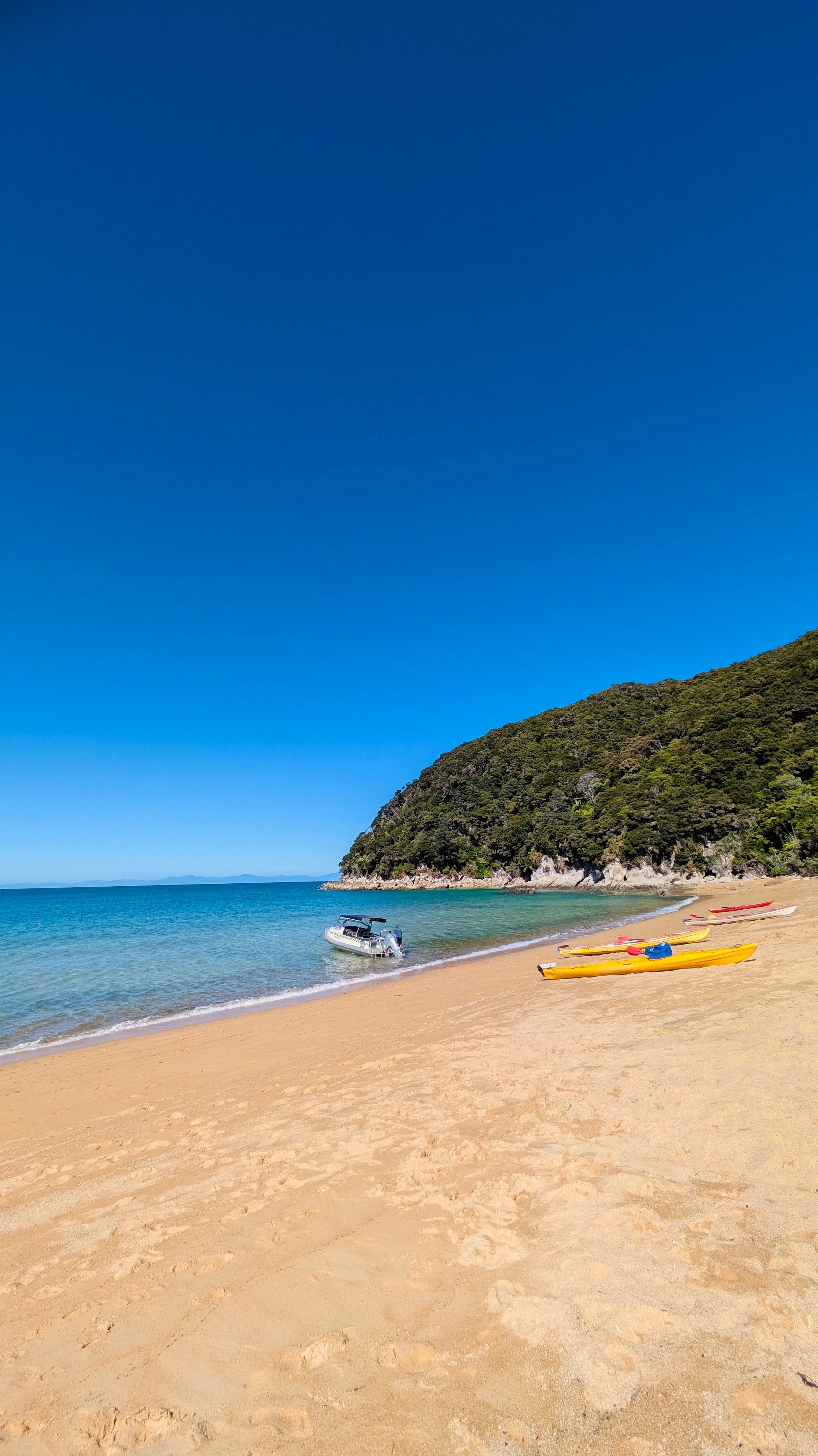 Sea kayaks on wild golden beaches