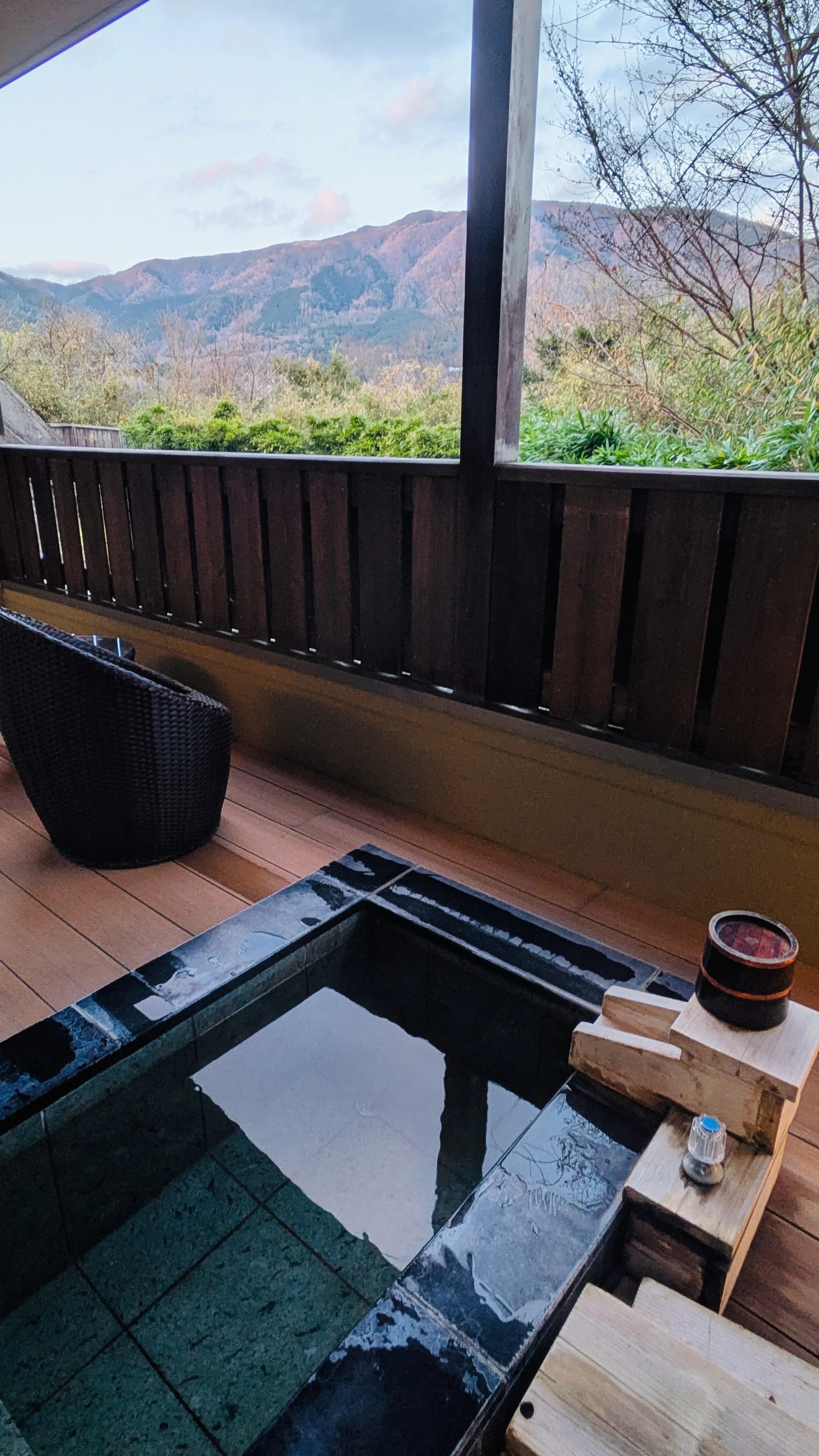 Private onsen at Tensui Saryo with mountain view