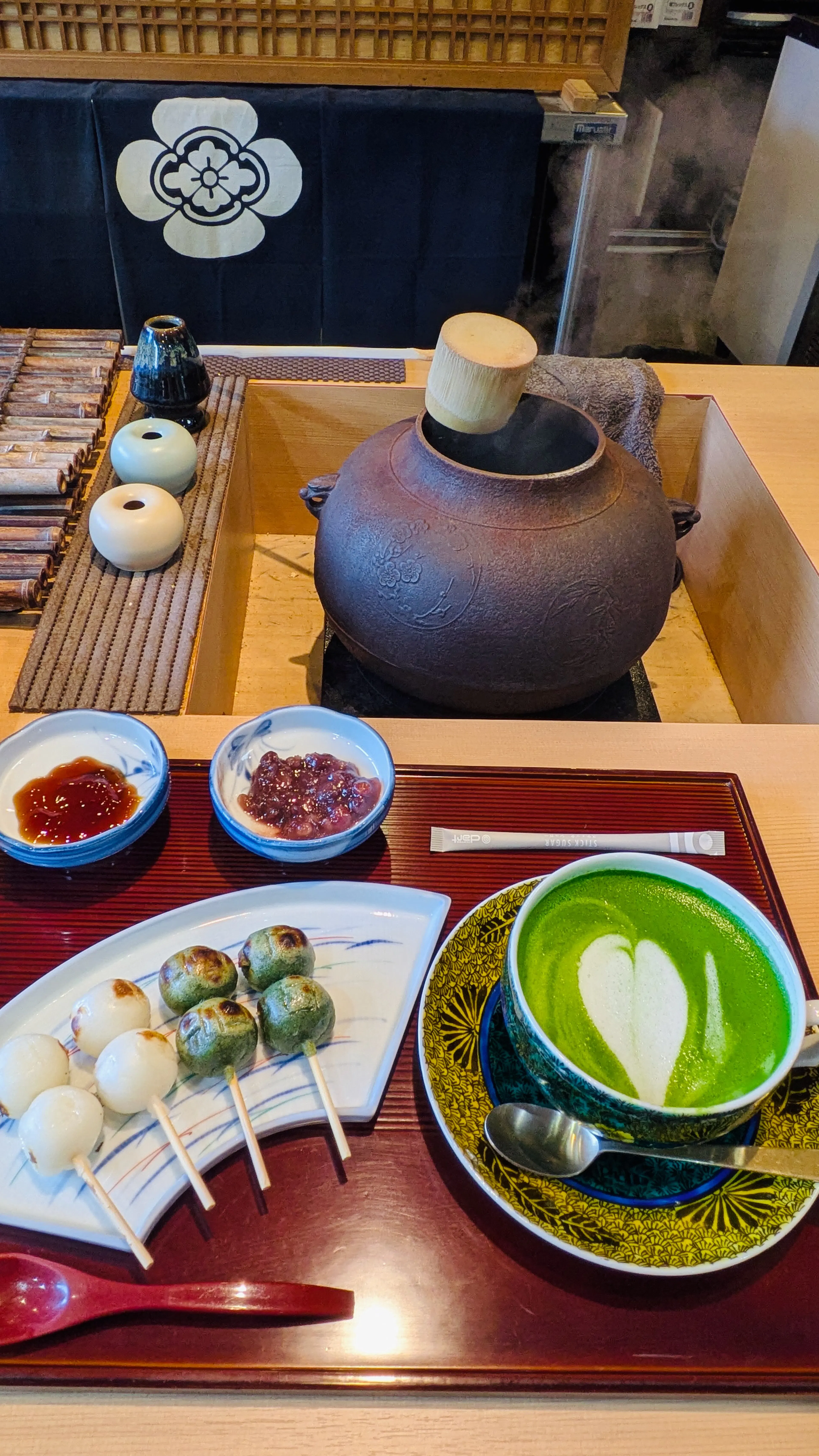 Toasting dango in a tea shop