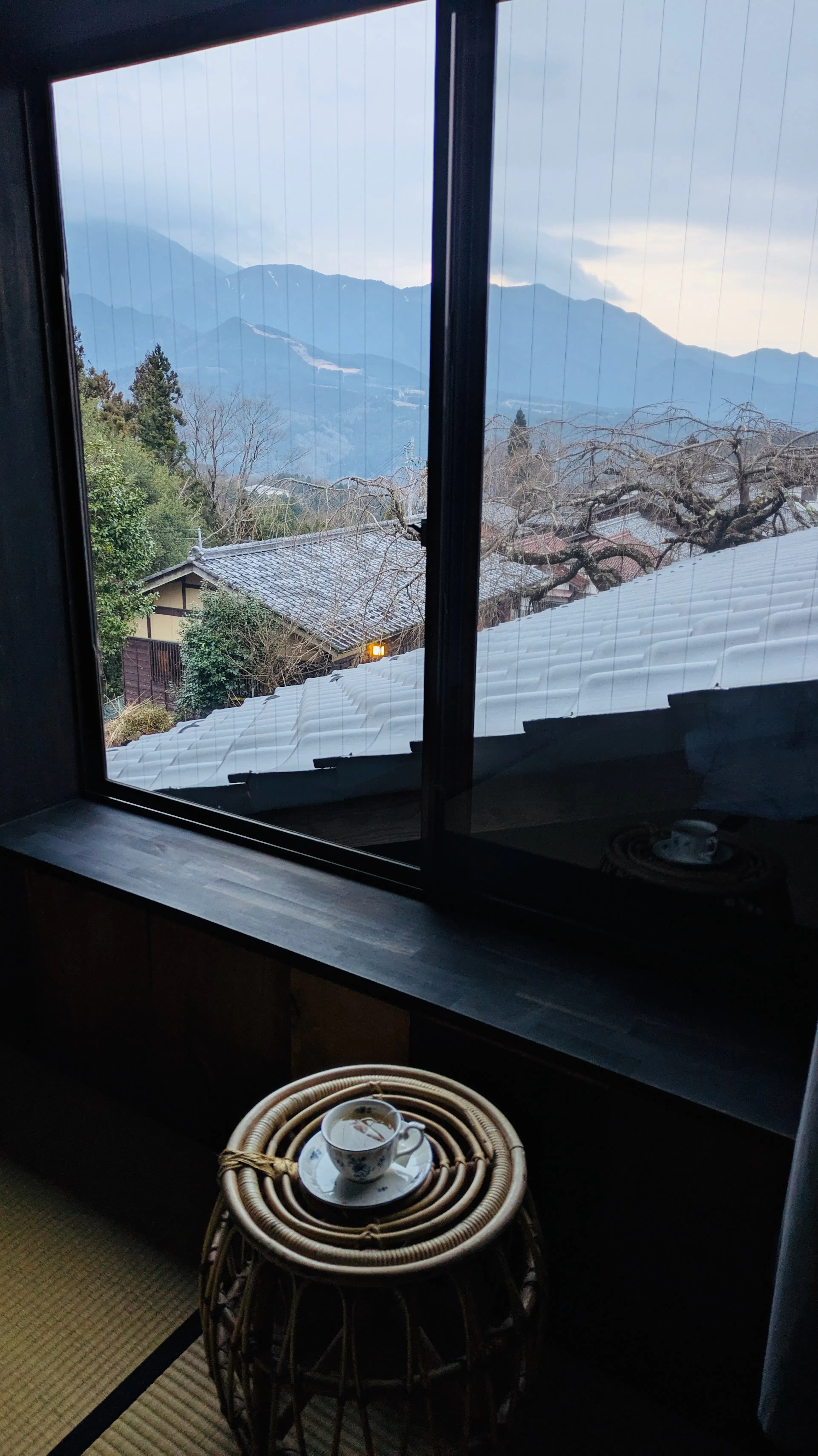 Enjoying my morning tea with a mountain view