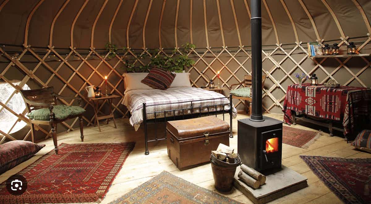 Inside the yurts