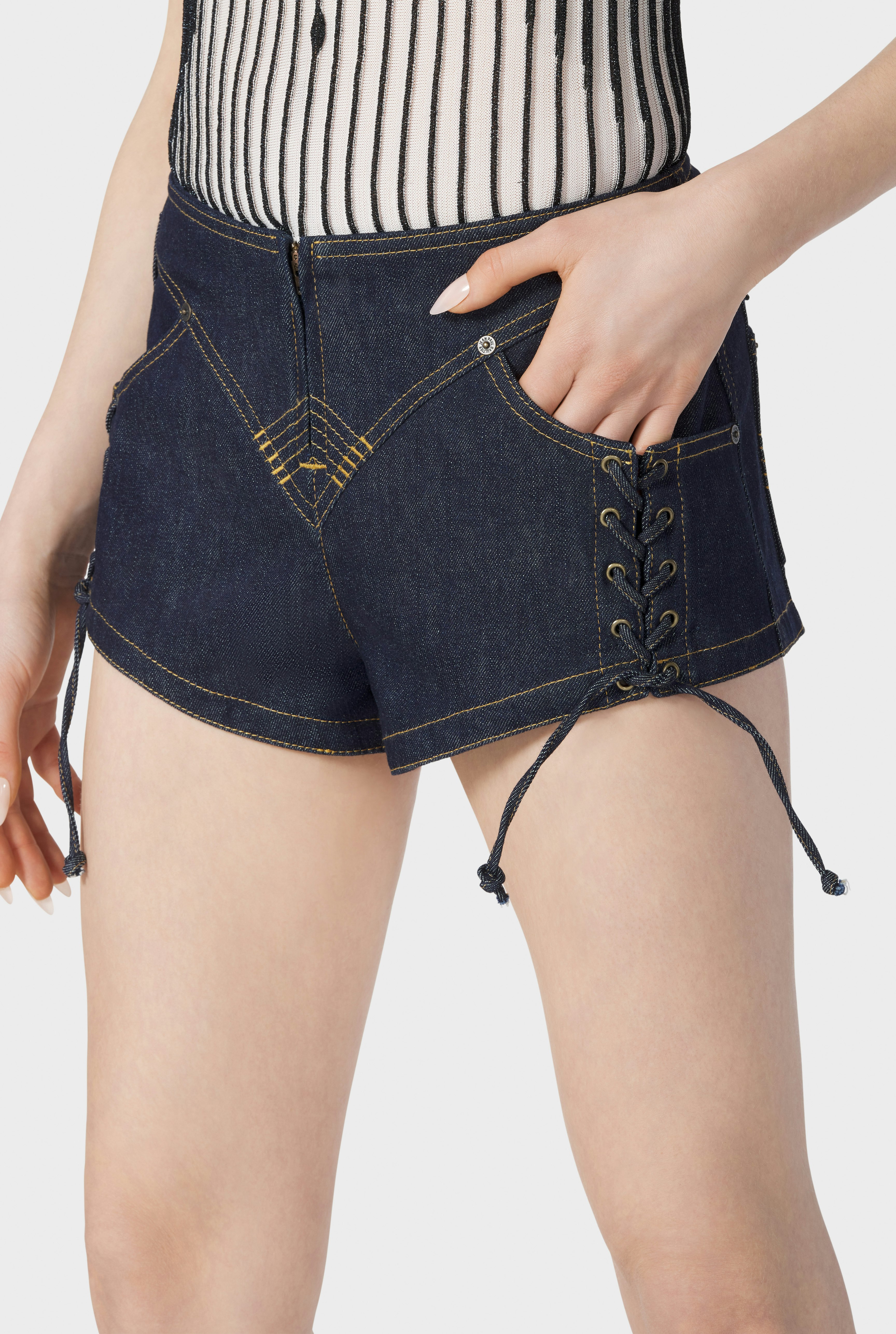 The Lace-Up Denim Shorts hover