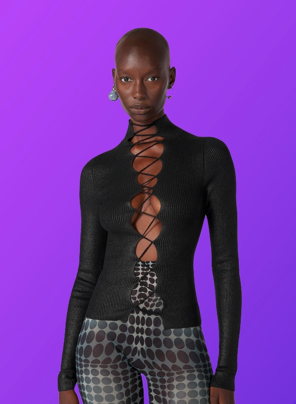 The Black Cyber Lace-up Top 