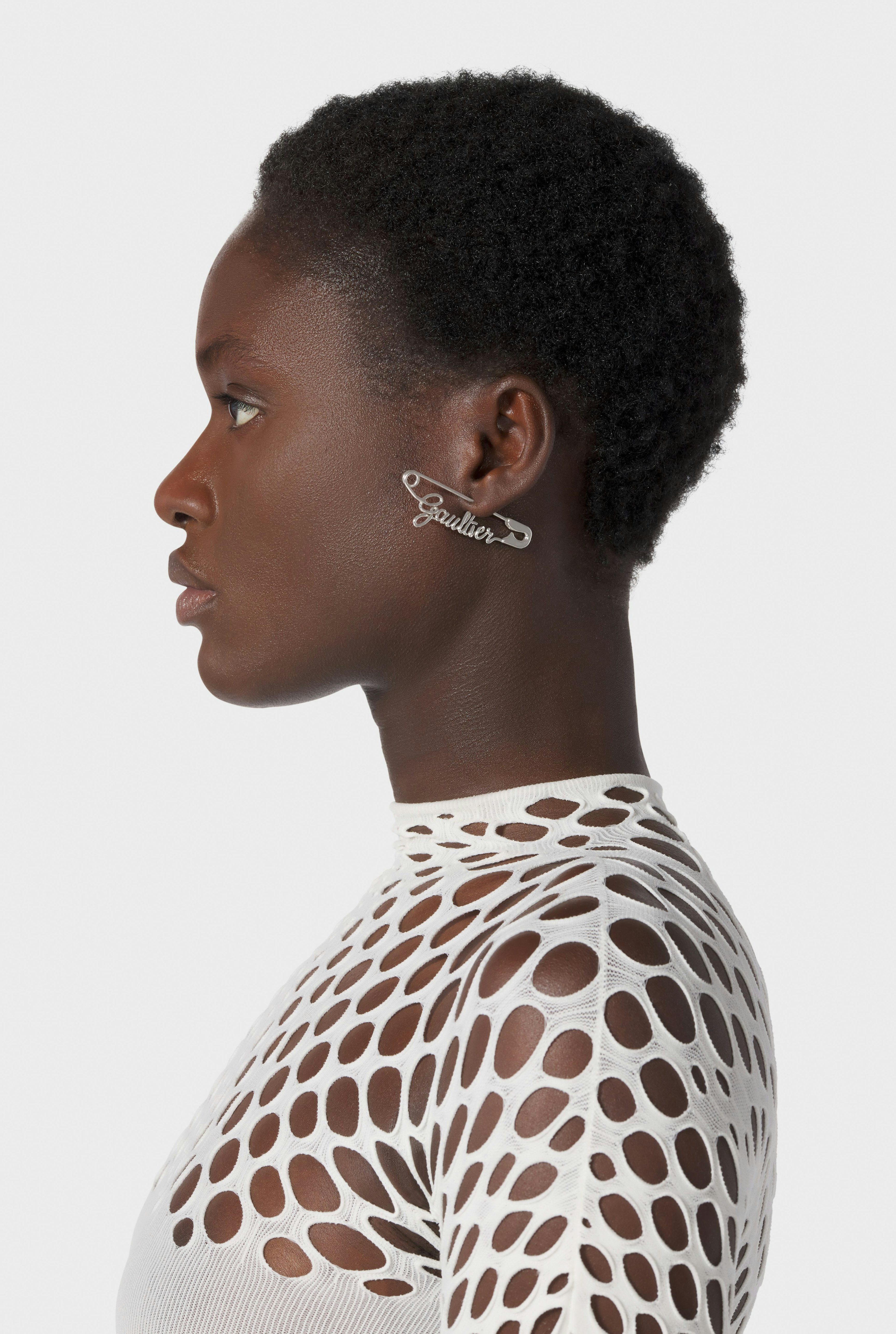 The Silver-Tone Gaultier Safety Pin Earring hover