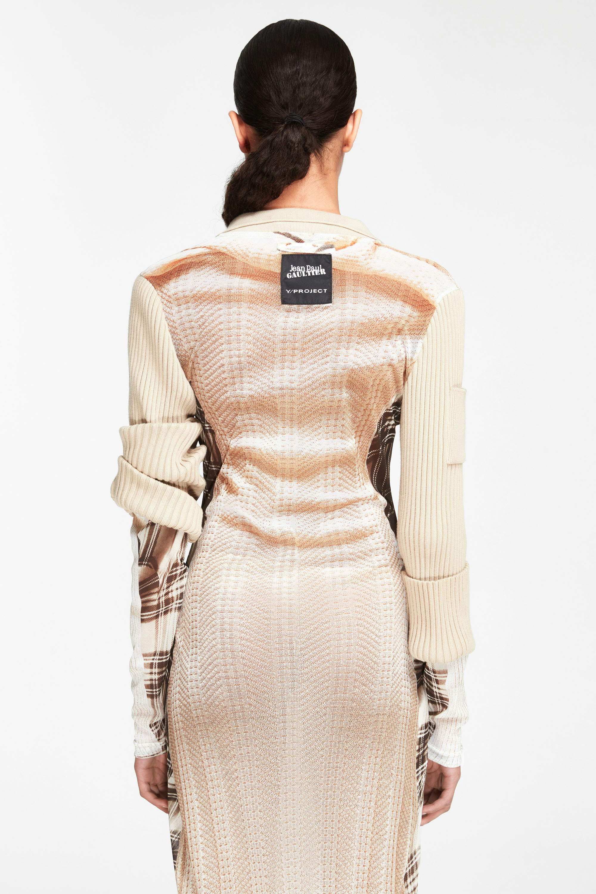 The Beige trompe-l'œil ruffle neck knit Dress