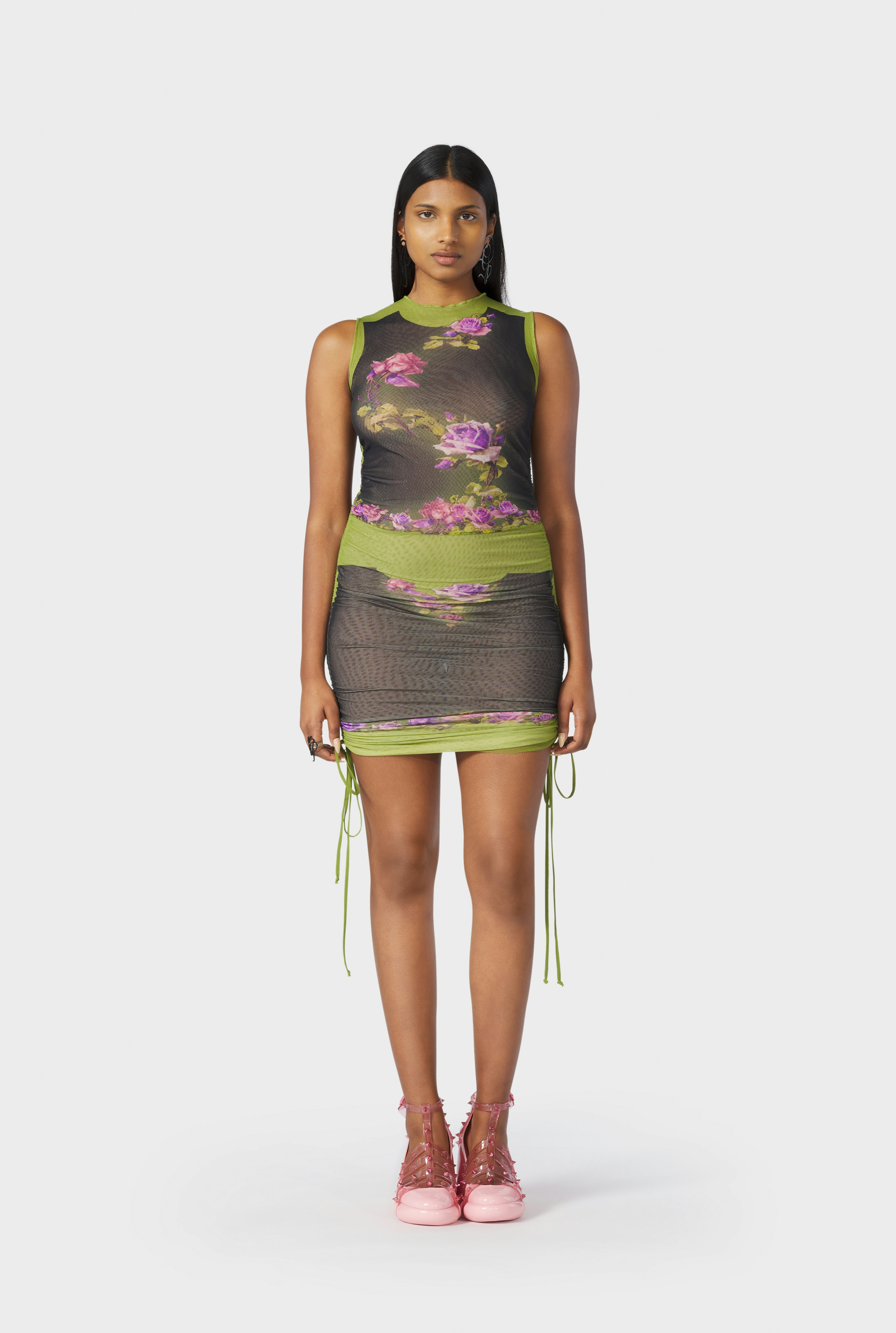 The Draped Green “Fleurs Petit Grand” Dress