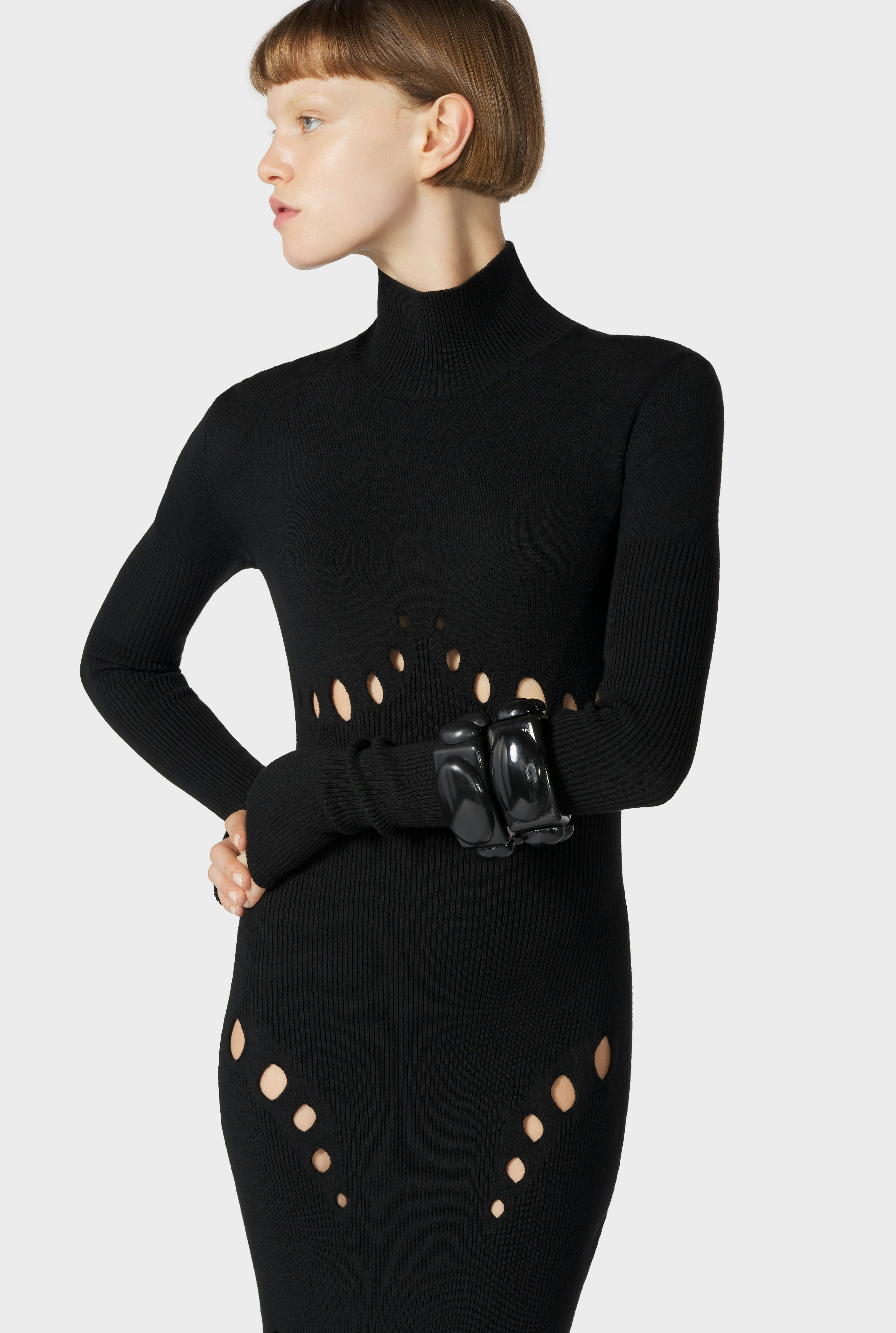 The Black Openworked Knit Dress