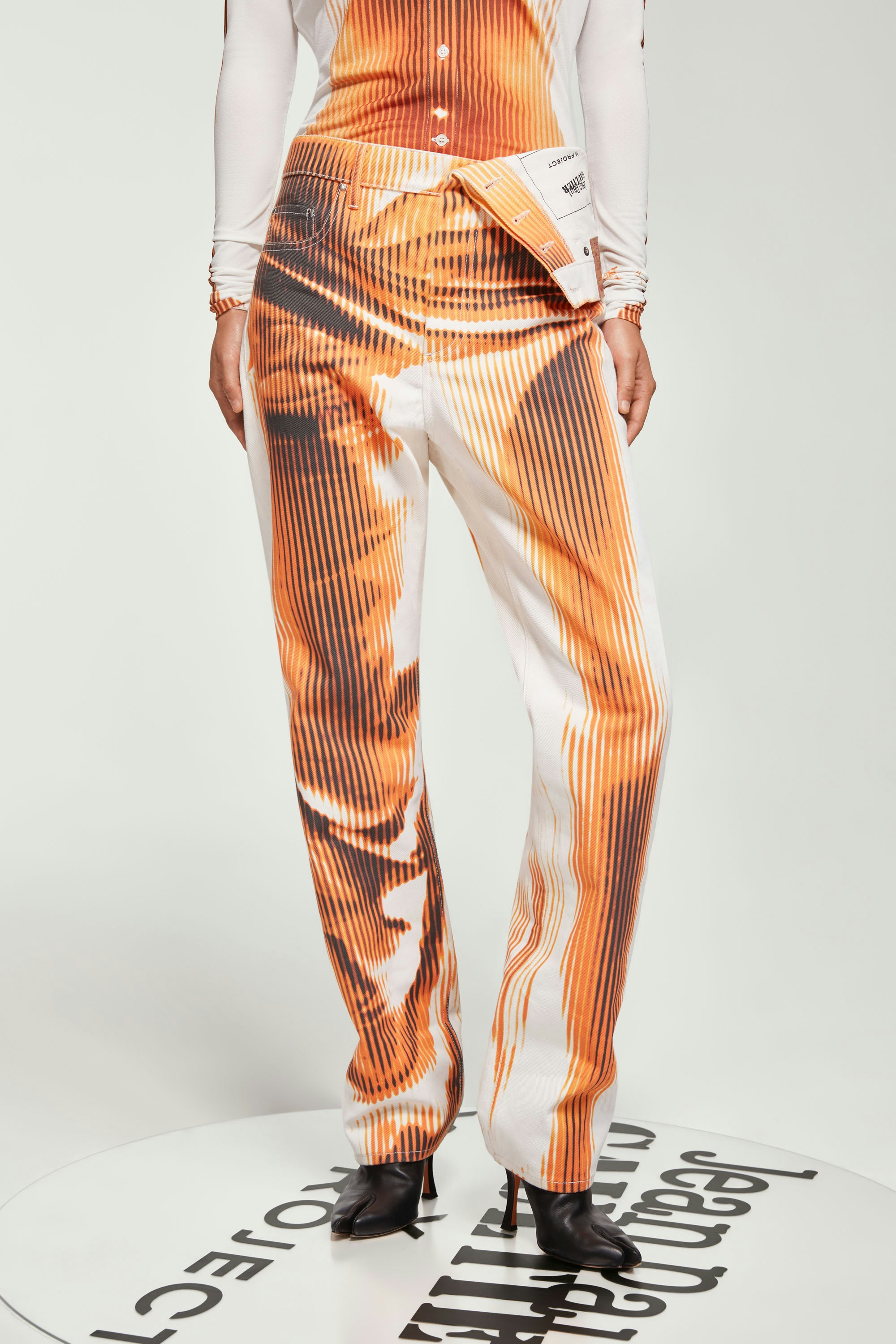 The White & Orange Body Morph Asymmetric Denim by Jean Paul Gaultier x Y/Project