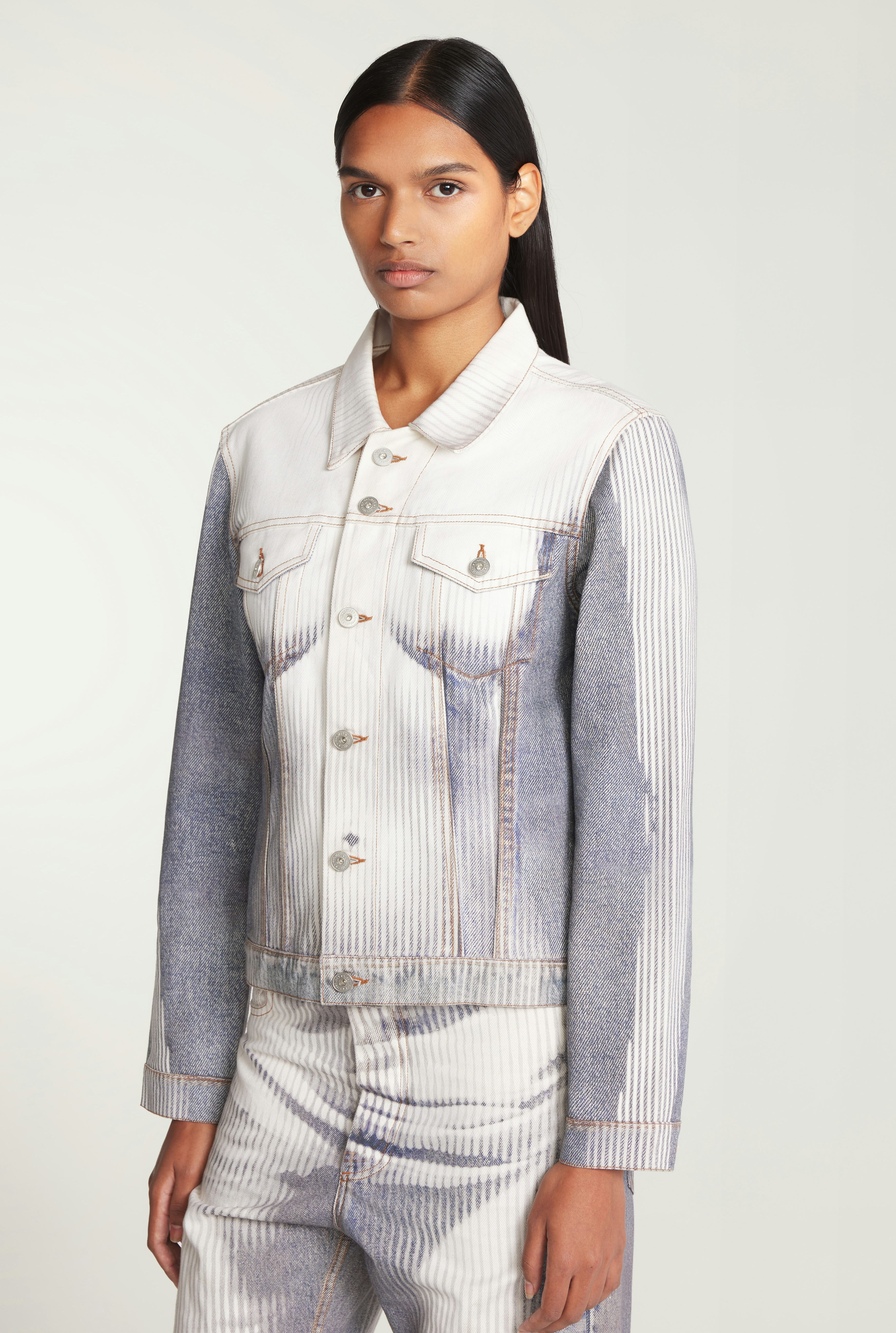 The Blue & White Body Morph Fitted Denim Jacket by Jean Paul Gaultier x Y/Project