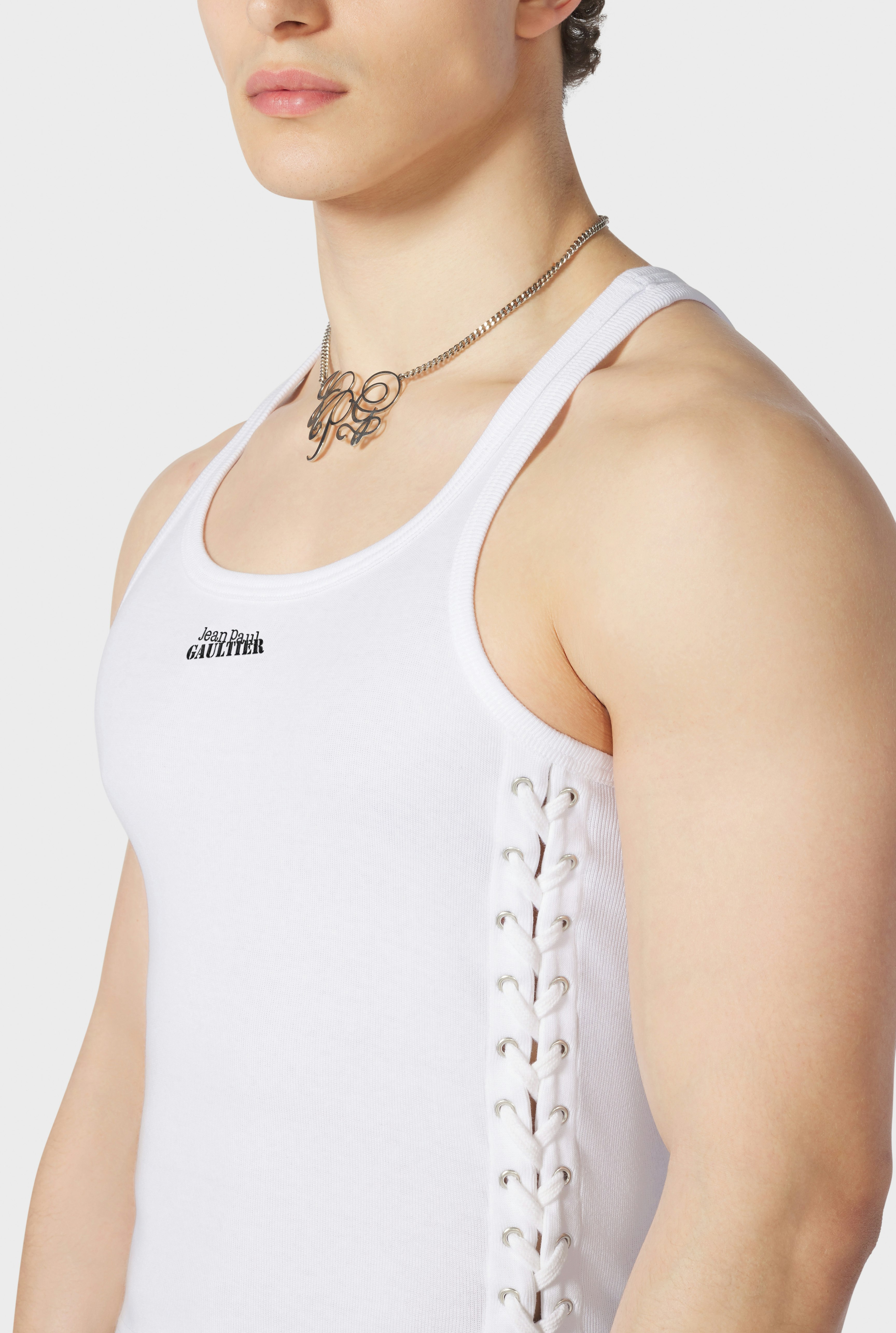 The White Lace-Up JPG Tank Top