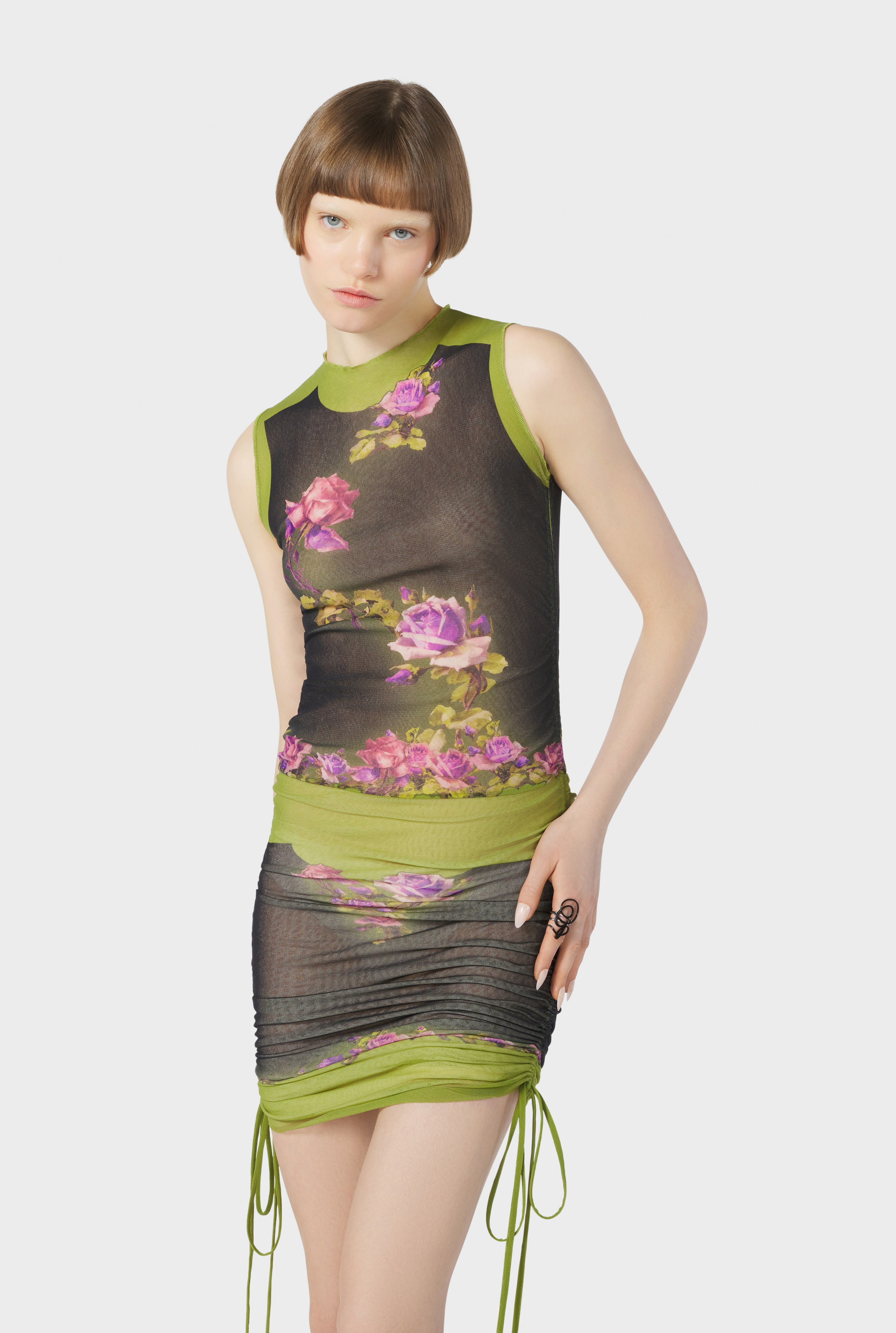 The Draped Green “Fleurs Petit Grand” Dress