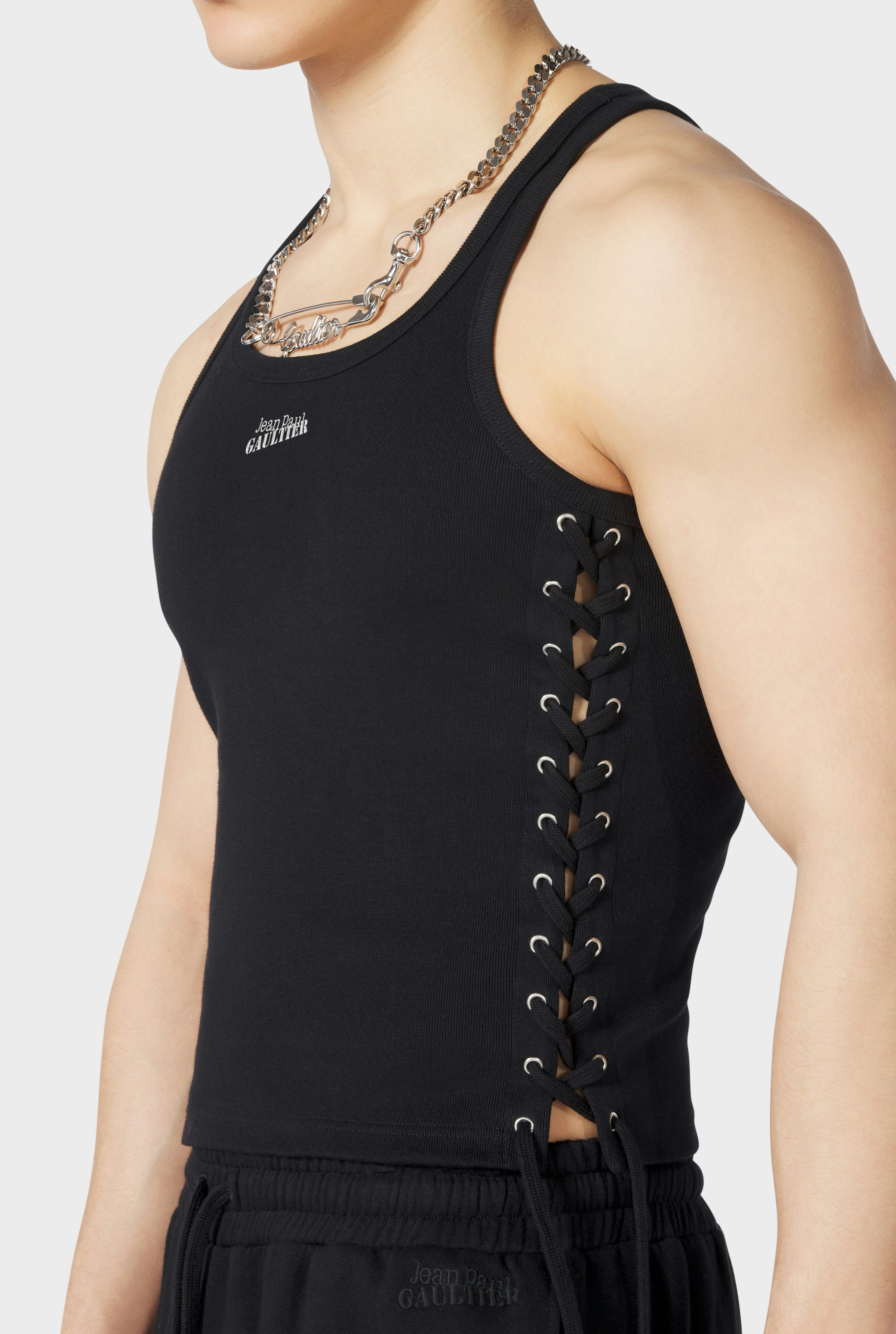 The Black Lace-Up JPG Tank Top
