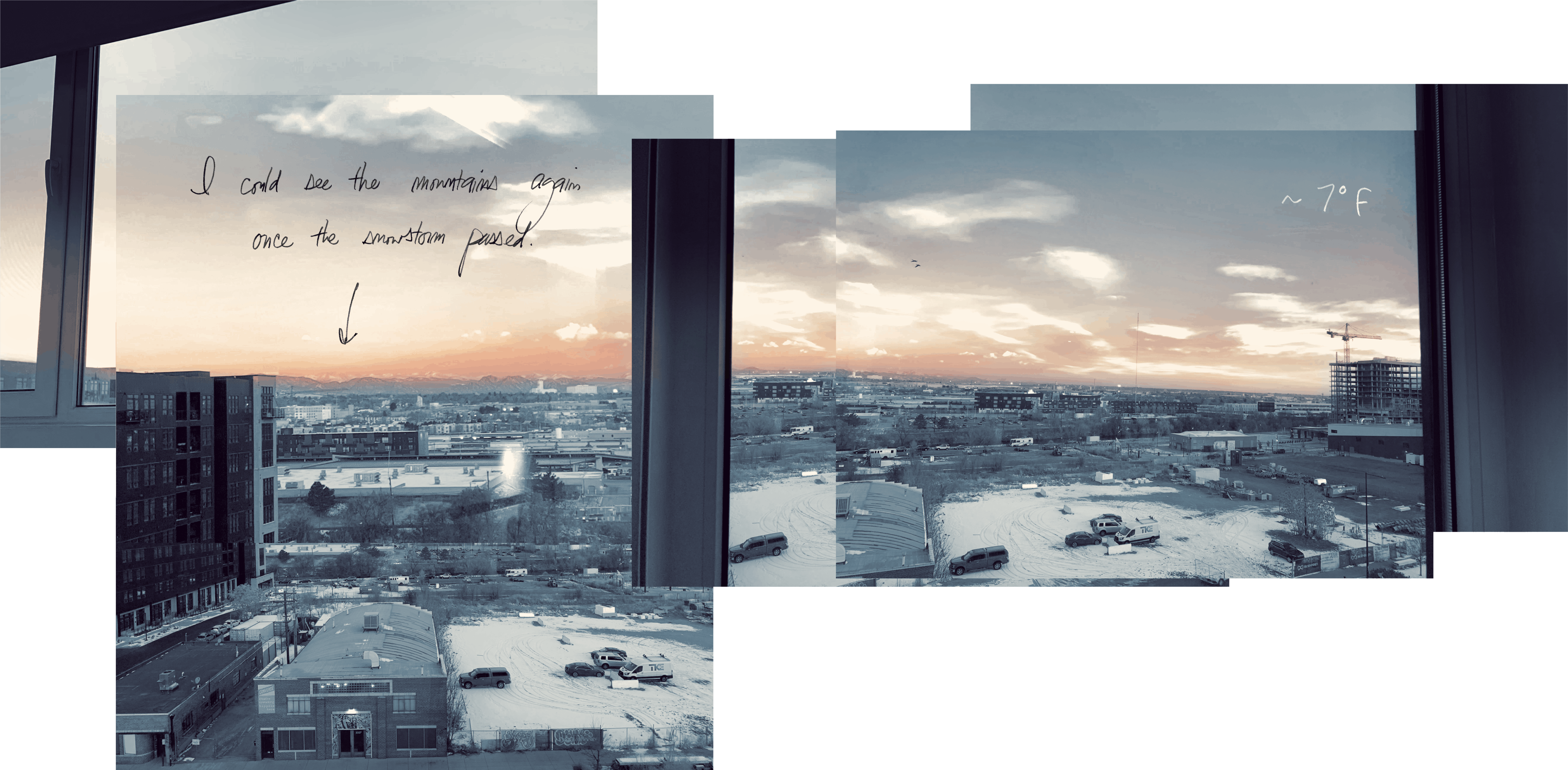 Photo collage: I could see the mountains again once the snowstorm passed.