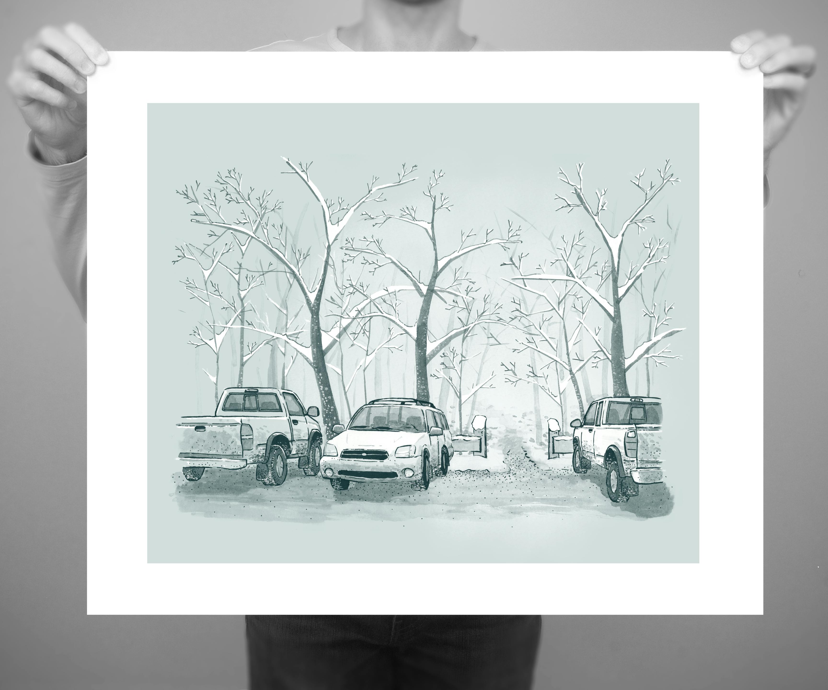 20 x 16" giclee print edition of 'Trailhead', from the Pataspsco illustration series