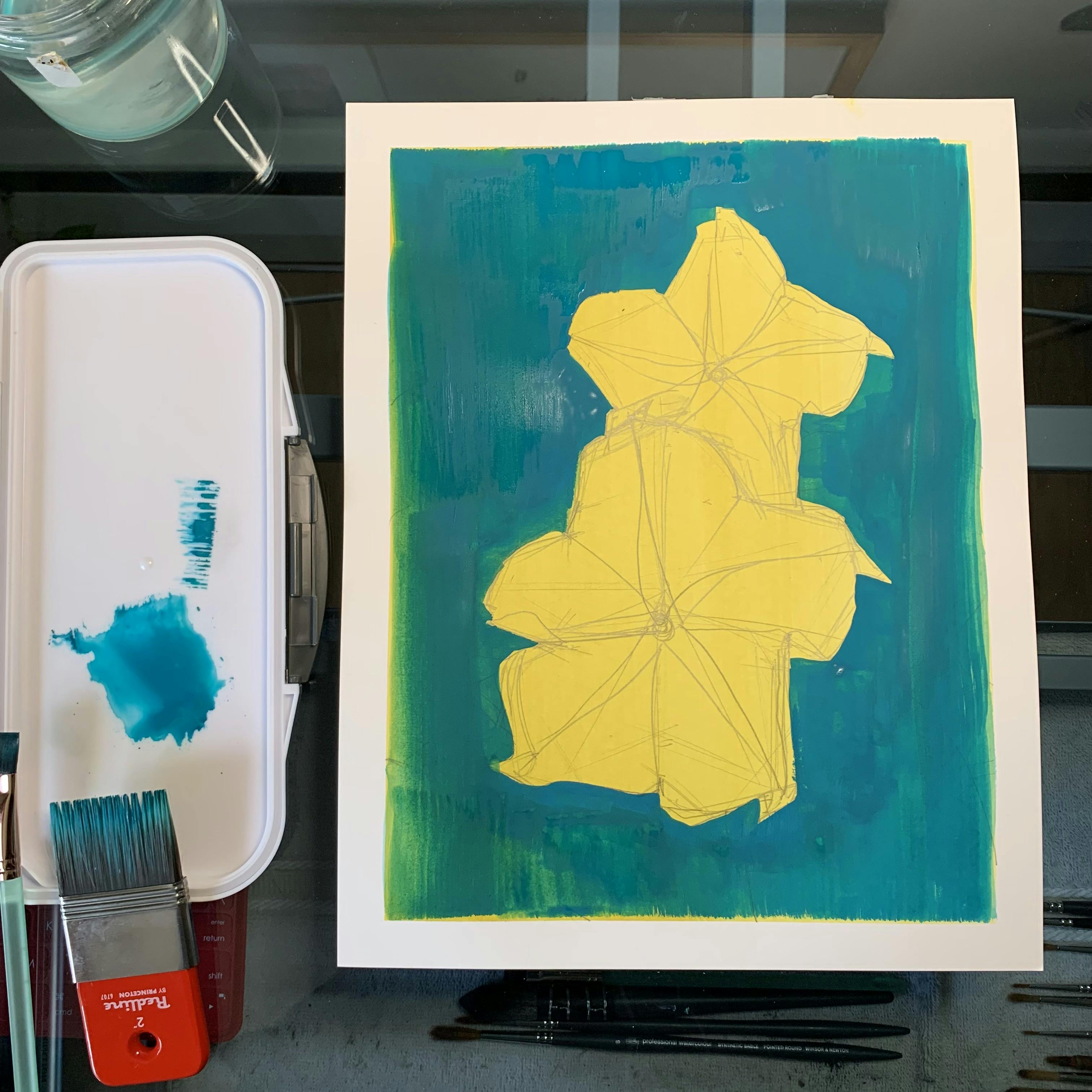 The green middle layer for the moonflower drawing
