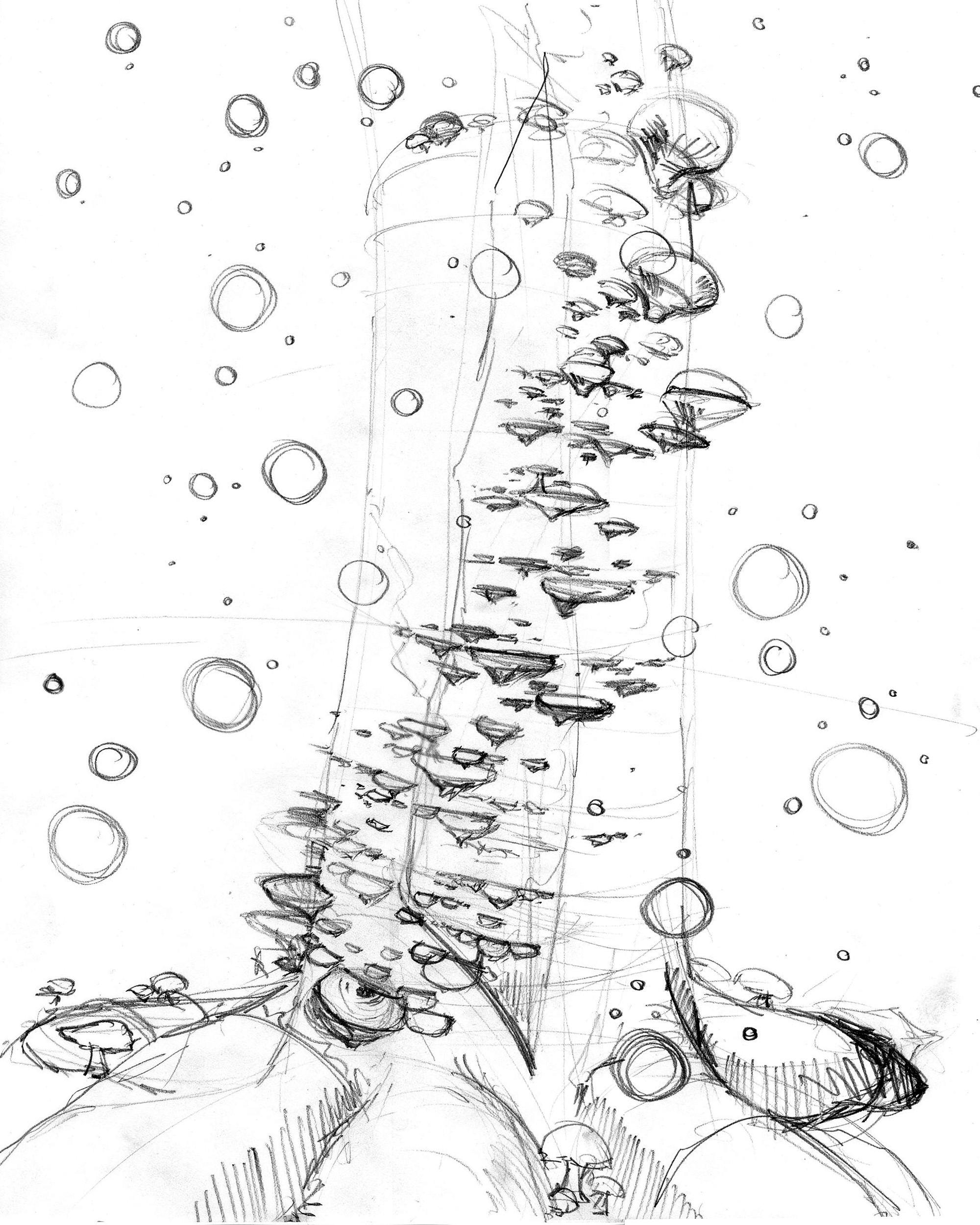Pencil sketch for “Up and down and through and throughout”
