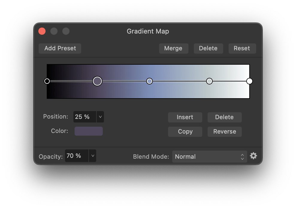A UI window showing the gradient map I used in my moth drawing