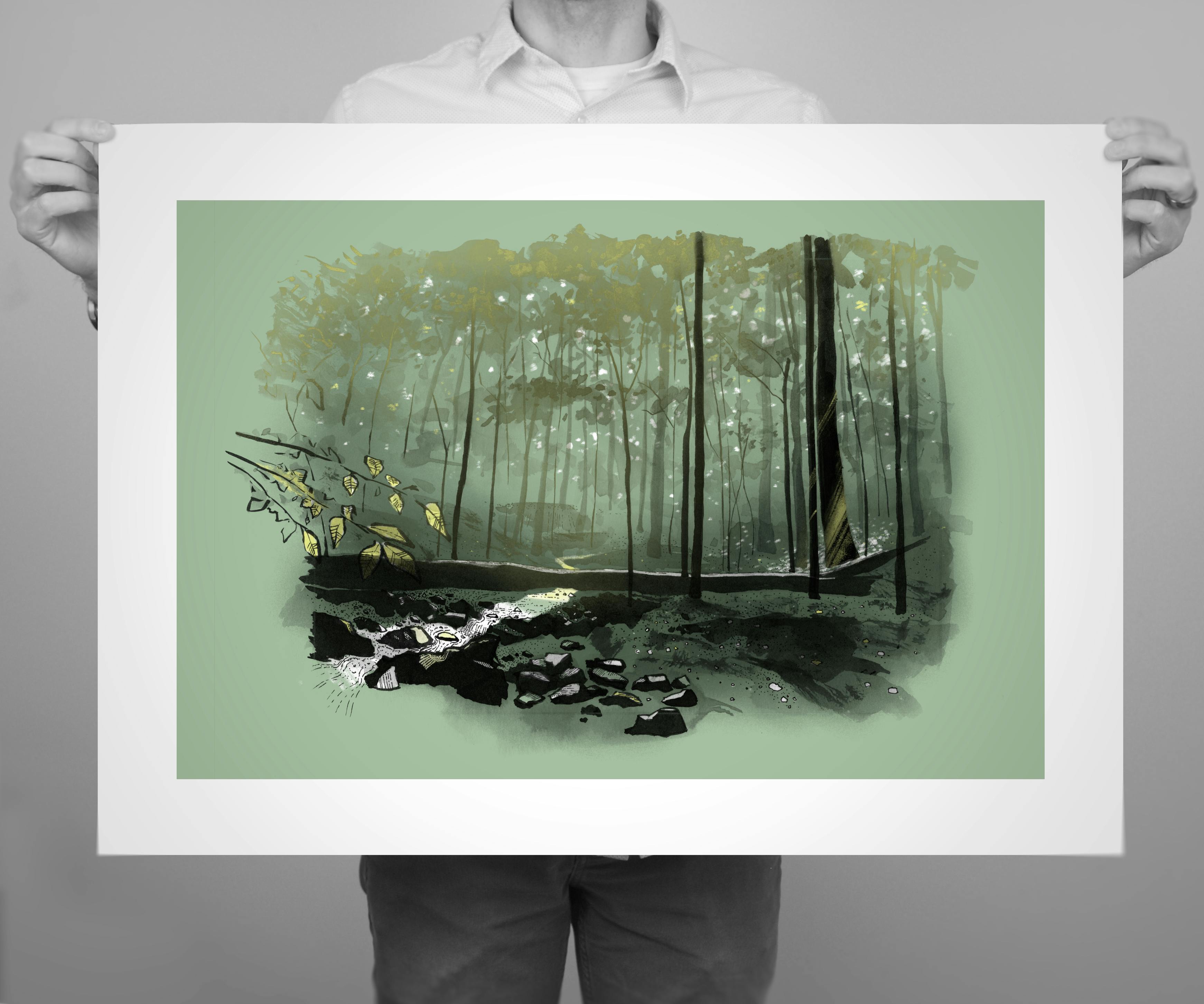 24 x 16” Giclee print edition of “Creekbed’ from the Patapsco illustration series
