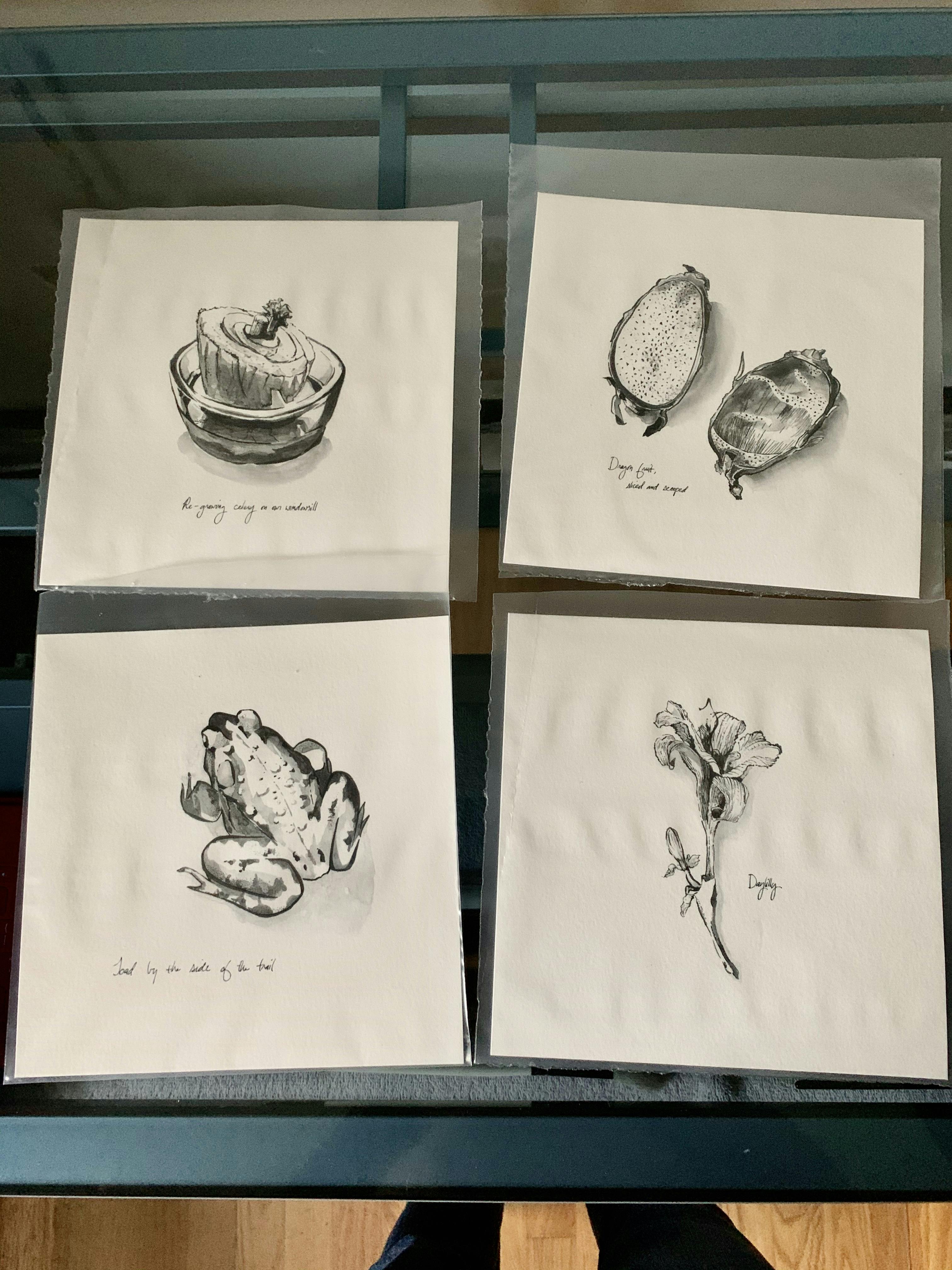 New prints spread out on a table