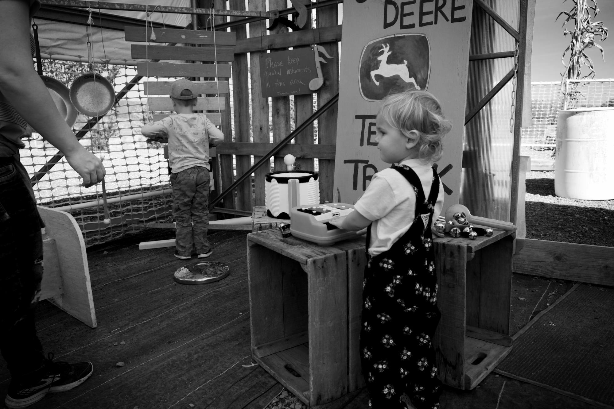Evie's favorite stop was an old shed filled with toy musical instruments.