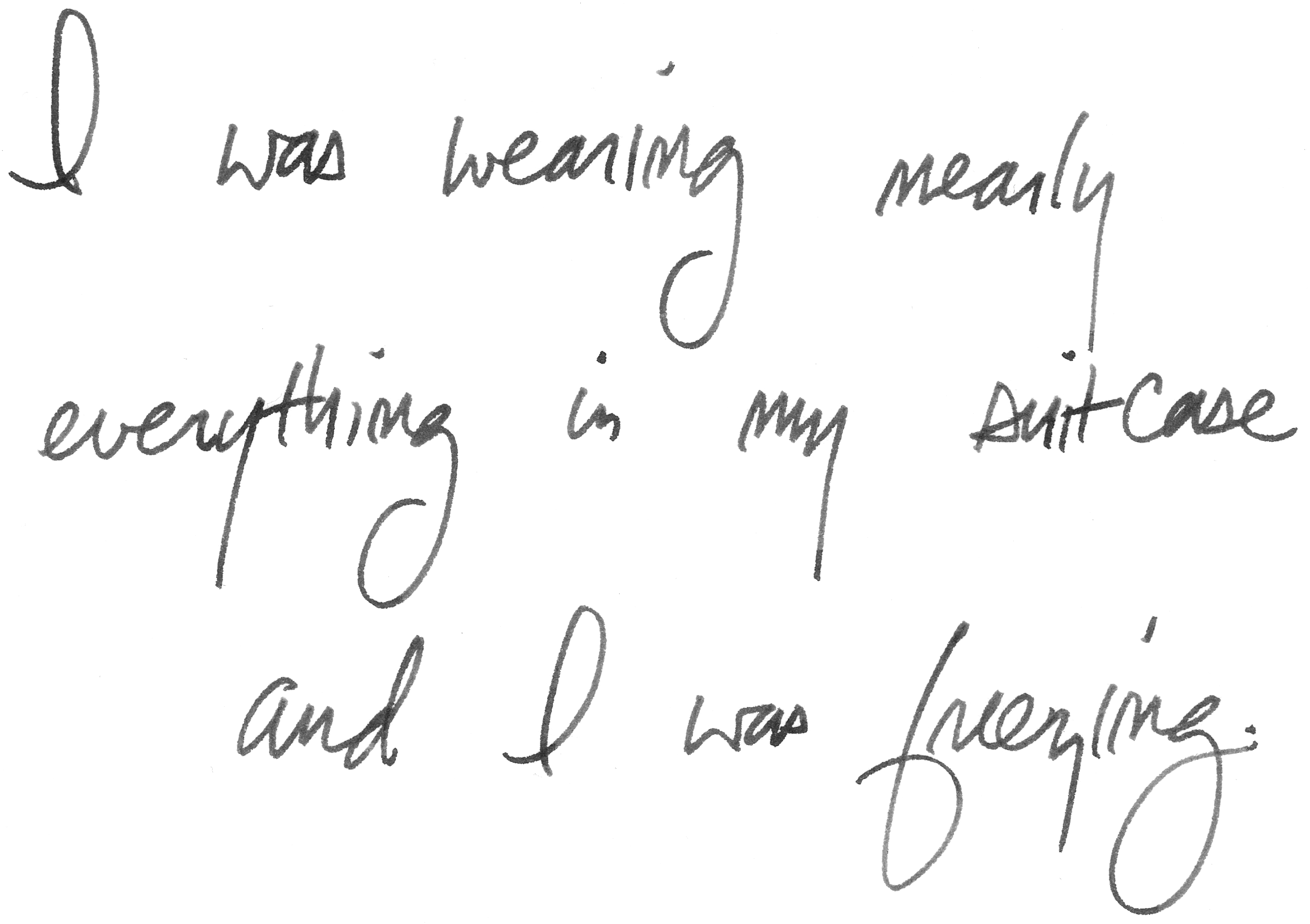 Handwritten pullquote: I was wearing nearly everything in my suitcase and I was freezing