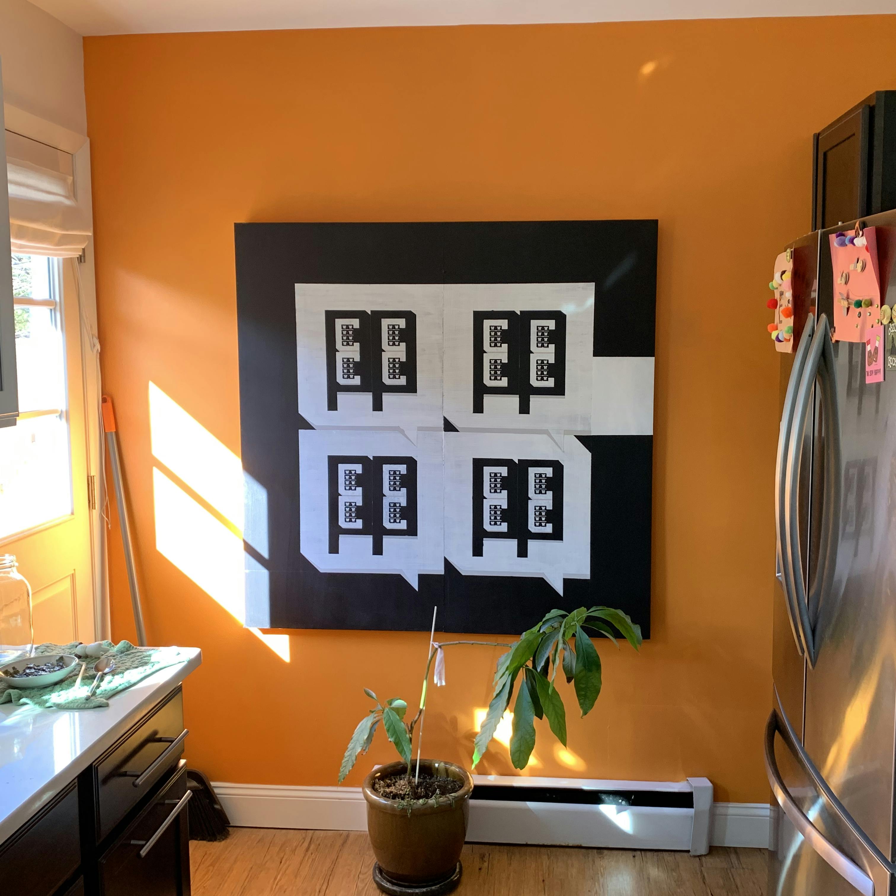 The finished Measurements painting hanging in our kitchen.