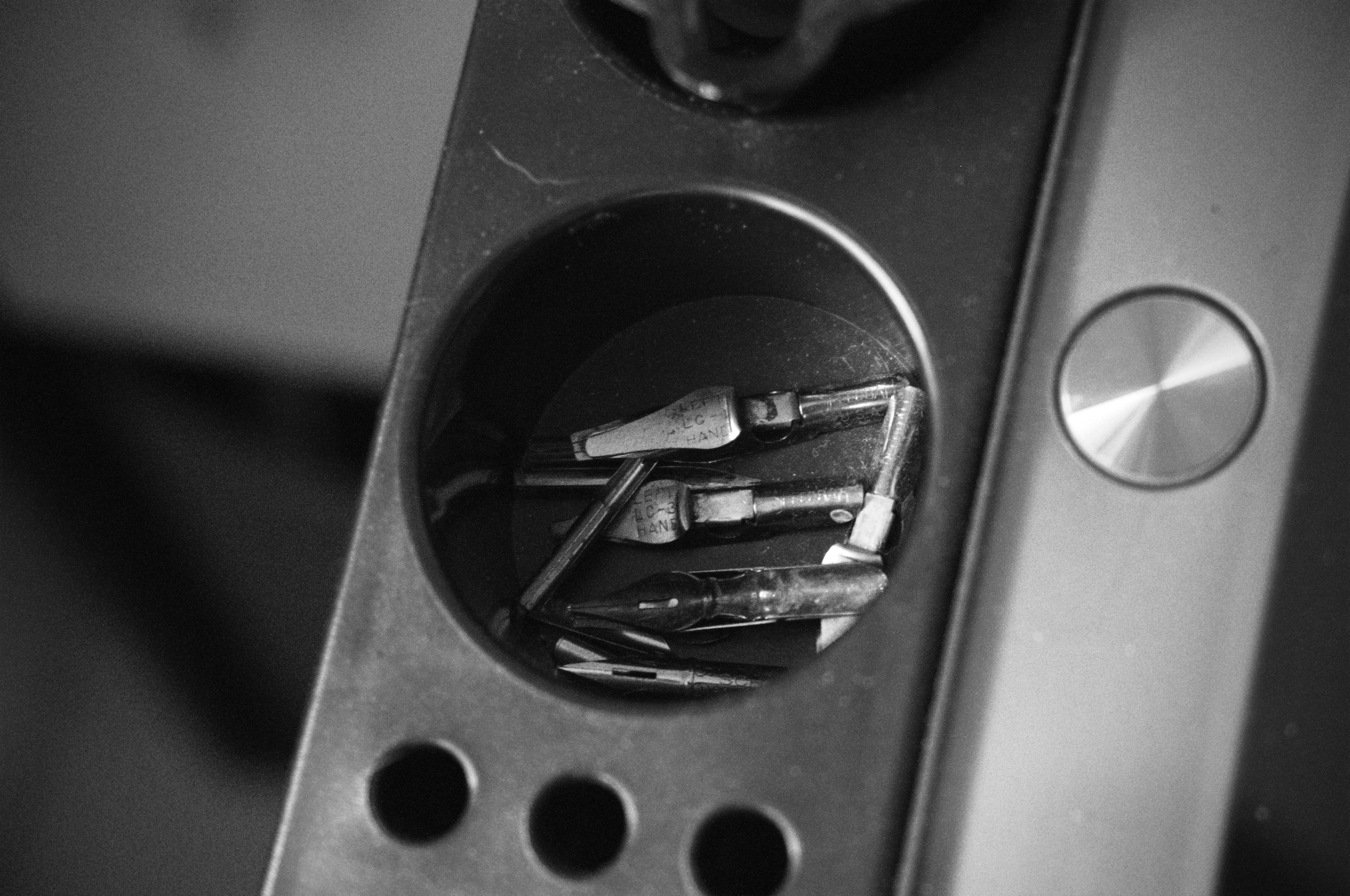 Dip pen nibs in a desk holder