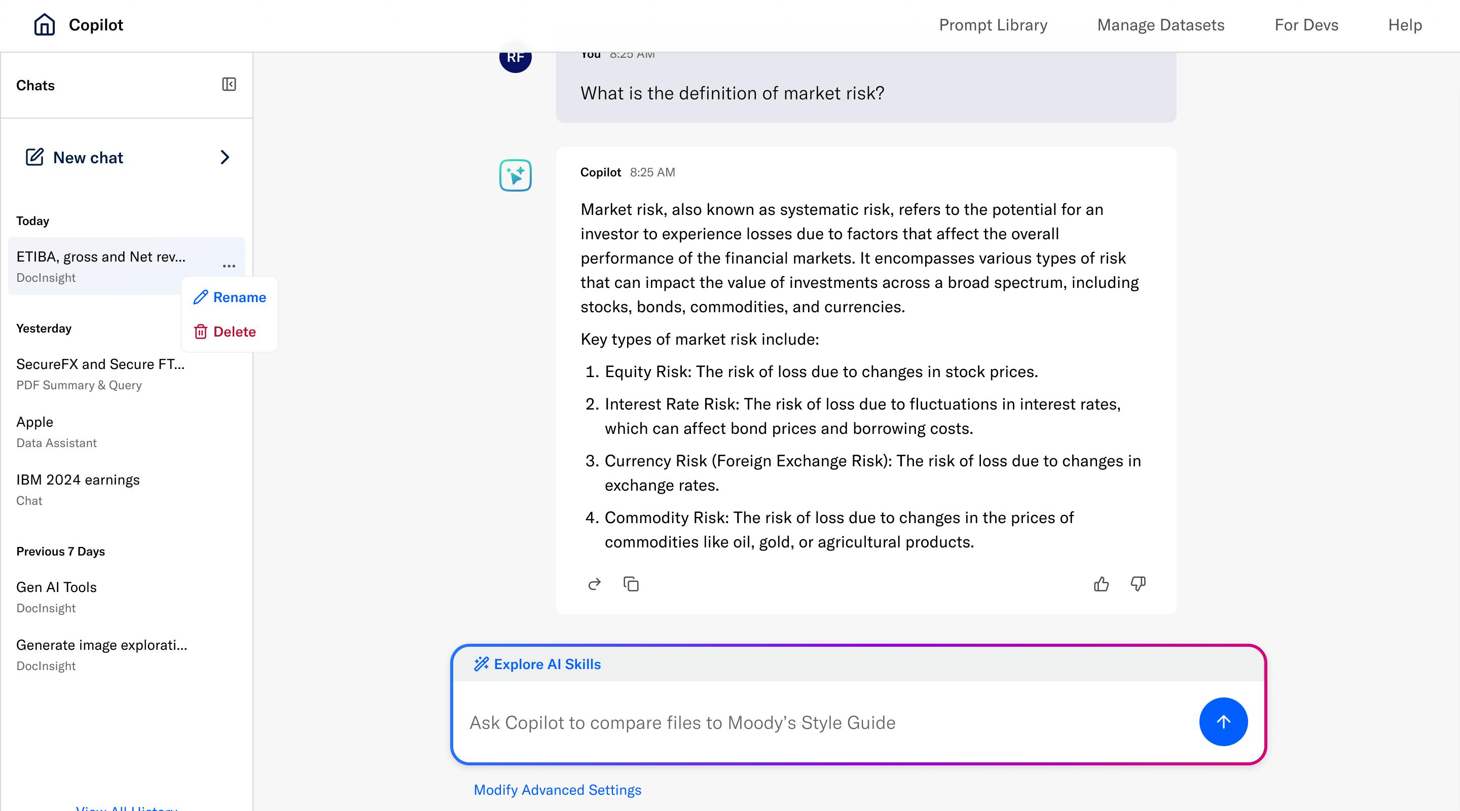 Mockup of Chat Threads Menu
