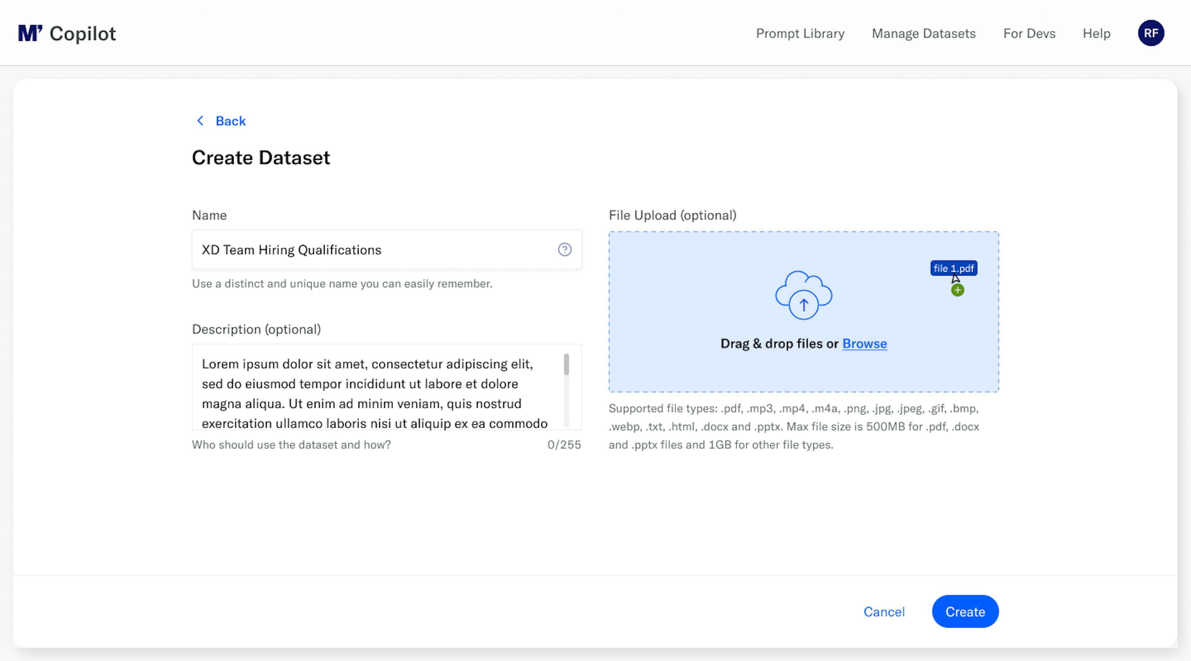 Mockup of Draggable Interaction to Upload File