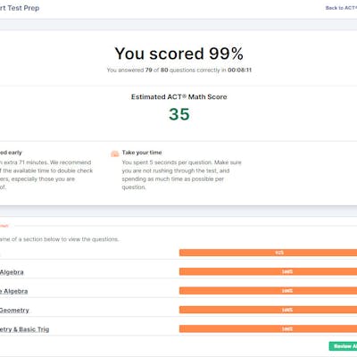 New online Math (80 questions) and English (60 questions) timed assessments link students back to weakness areas explained in Jumpstart's review module content.