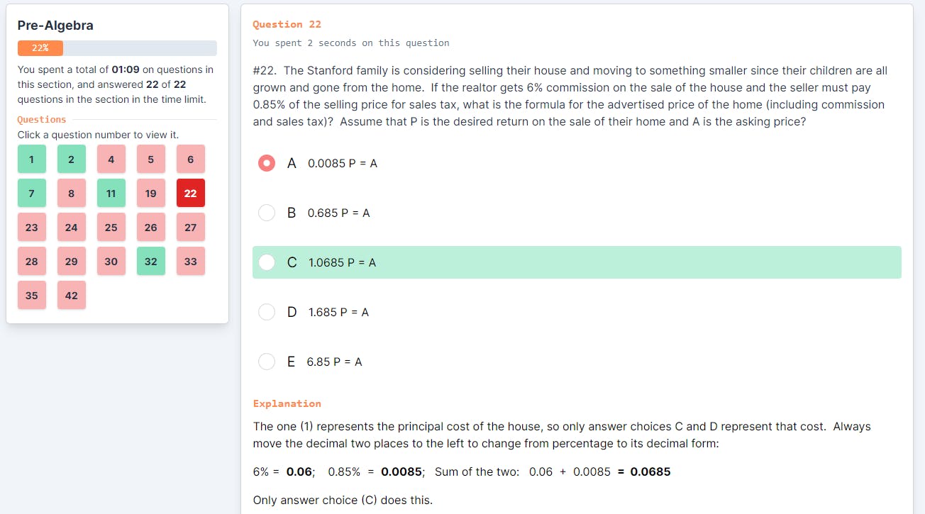 Image of how user scored in each topic