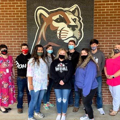 Back row, L to R: Principal Tawanna Thornton, Cody Grant, Makenzie Mealer, Jakob Hedgepeth, Dylan Bryan, and teacher Candace Sandifer. Front row, L to R: Ashlyn Howell, Savannah McCullough, and Anna Herring.
