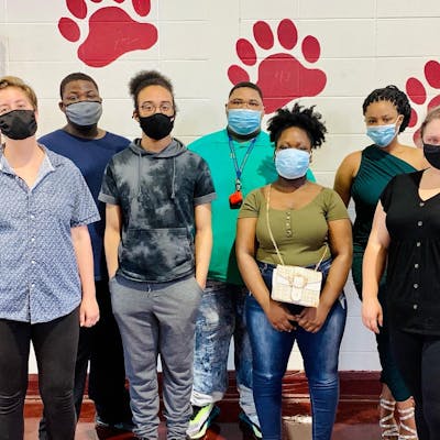 Several Leland High School Juniors were recognized for ACT improvements. Back row, L to R: LaDarius Pratt, Donal Washington, and Jermya Summage. Front row, L to R: Ms. Alexandria Melnick, Kason Shead, Eriana Murphy, and Ms. Jocelyn Jarrett.