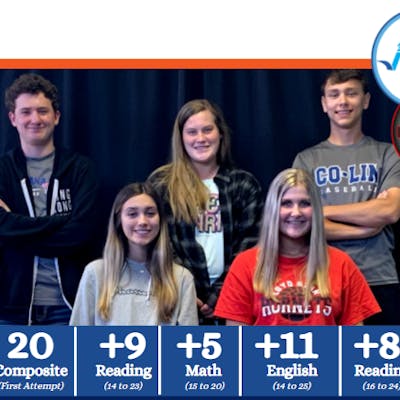 Multiple Loyd Star Attendance Center juniors realized major ACT® improvements after preparing with Jumpstart Test Prep. Back row, L to R: Hunter Williams, Haley McCullough and Riley Easterling. Front row, L to R: Wednesday Warren and Madison Falvey.