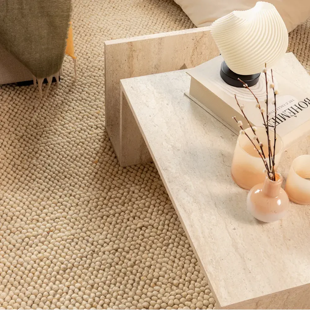 Carpet and coffee table with lamp