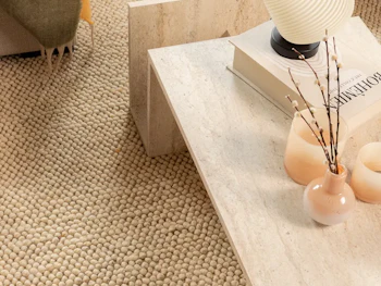 Carpet and coffee table with lamp