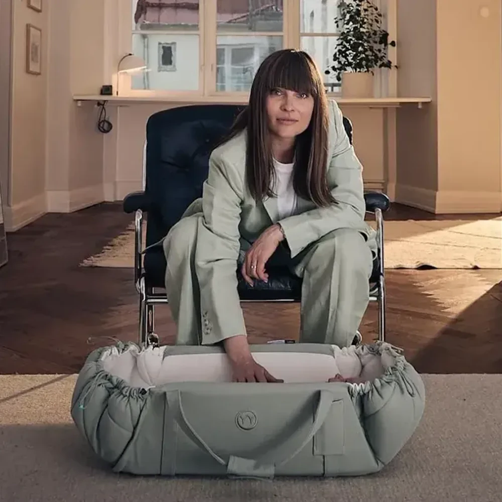 Woman with baby basket