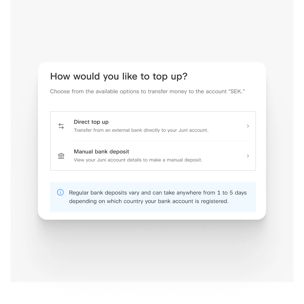 Fund your account directly, without leaving Juni