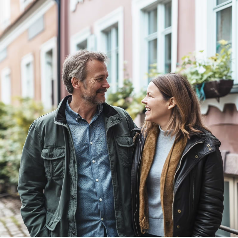 Two people smiling at eachother 