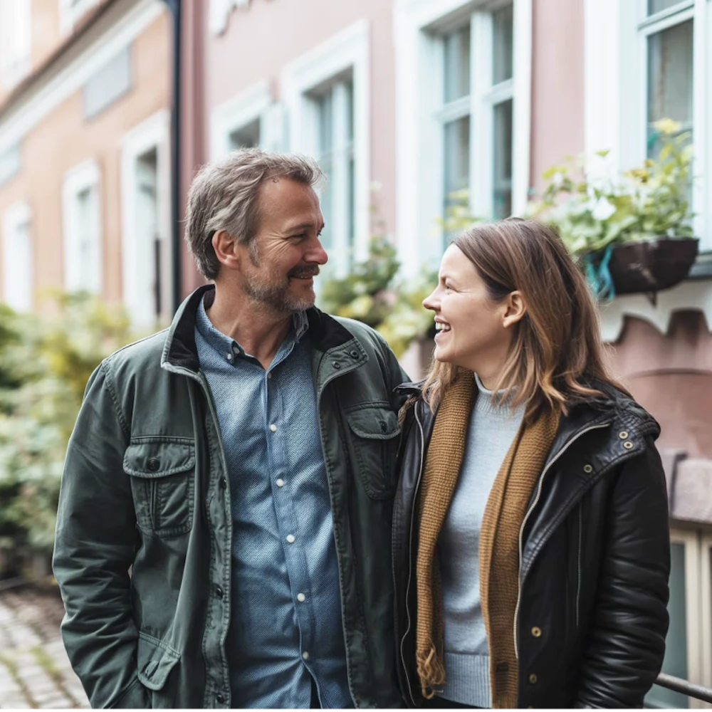 Two people smiling at eachother