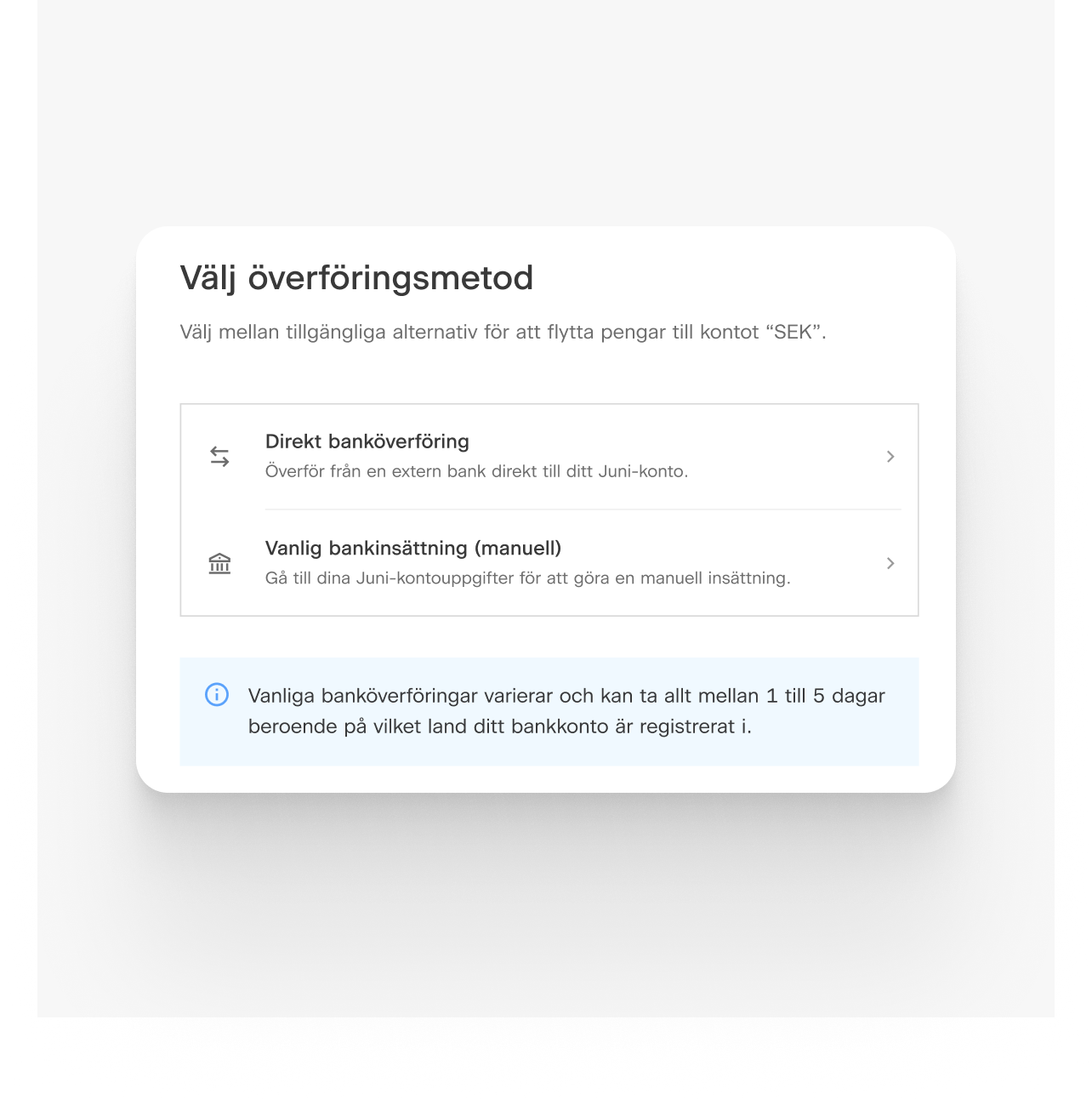 Fyll på ditt konto direkt, utan att lämna Juni