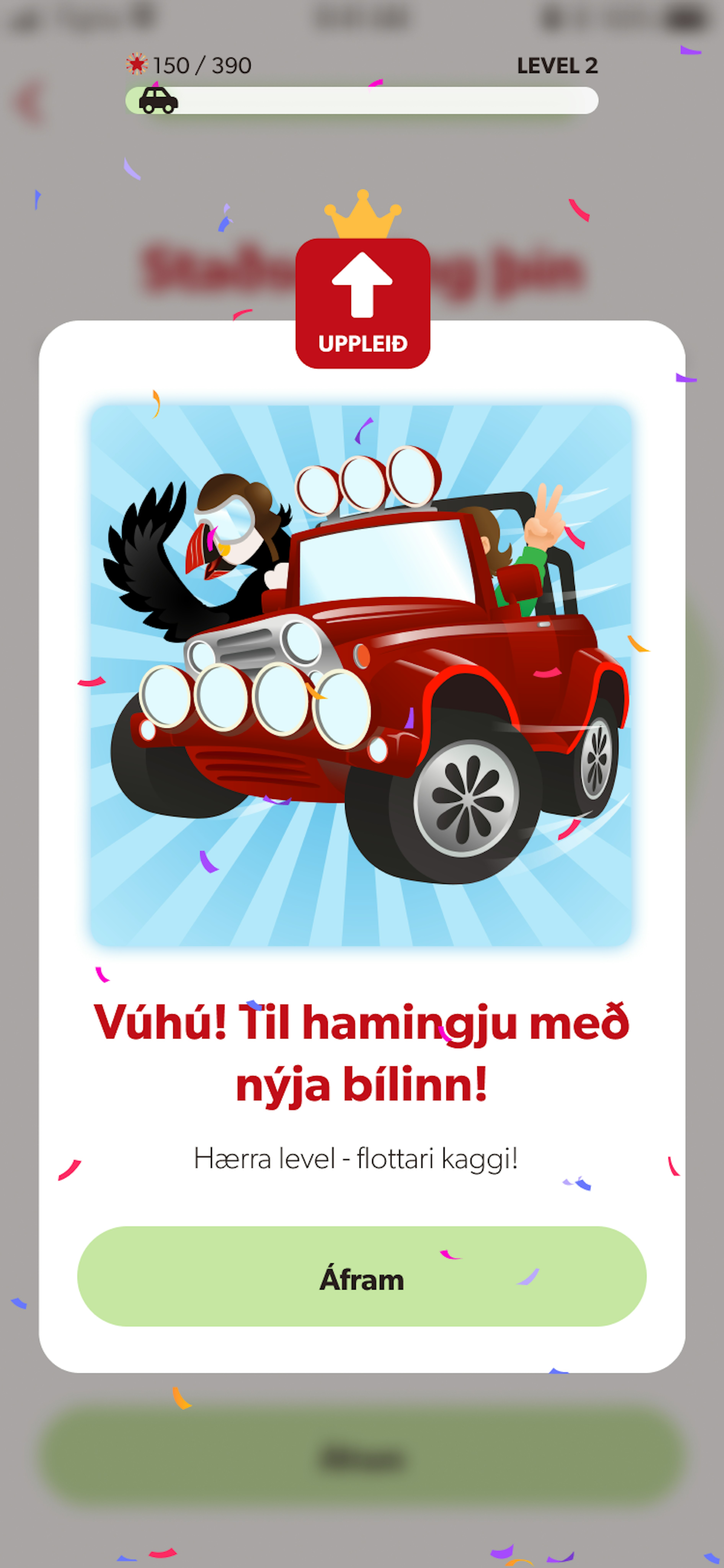 Skjámynd af verðlaunum í appi