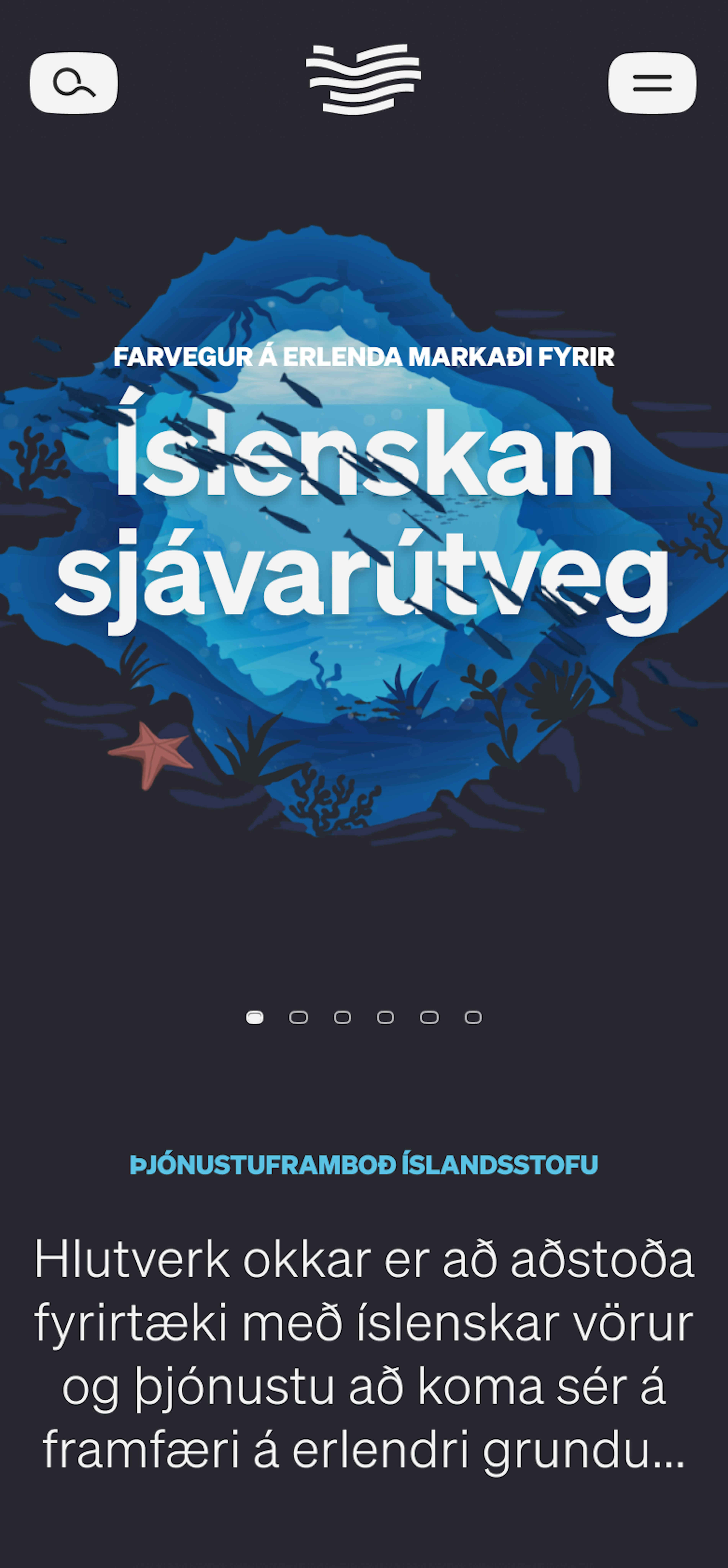 Skjámynd af undirsíðu af hönnun Júní fyrir Íslandsstofu